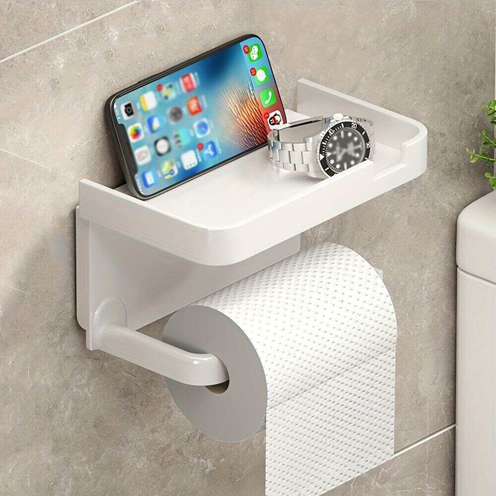 1pc Toilet Paper Storage Rack, Bathroom Wall-mounted Stainless Steel Holder, Non-punching Adhesive Tissue Box Shelf, Dual-purpose Storage Rack, Mobile Phone Holder, Toiletry Organizer Bracket, Bathroom And Toilet Supplies