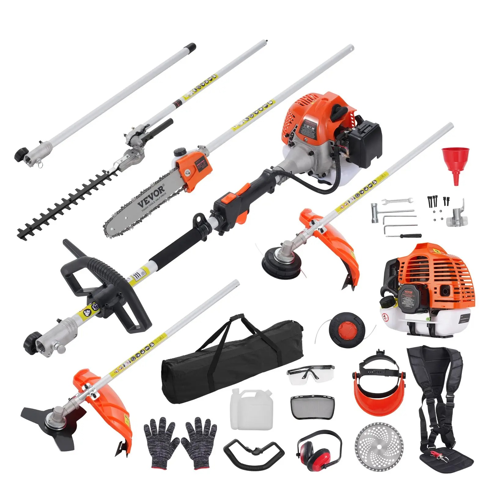 6-in-1 Multi-Functional Trimming Tools with Gas Hedge Trimmer, Weed Eater, String Trimmer, Brush Cutter, Edger & Pole Saw Chainsaw Pruner Whacker Shoulder Super Brand Day