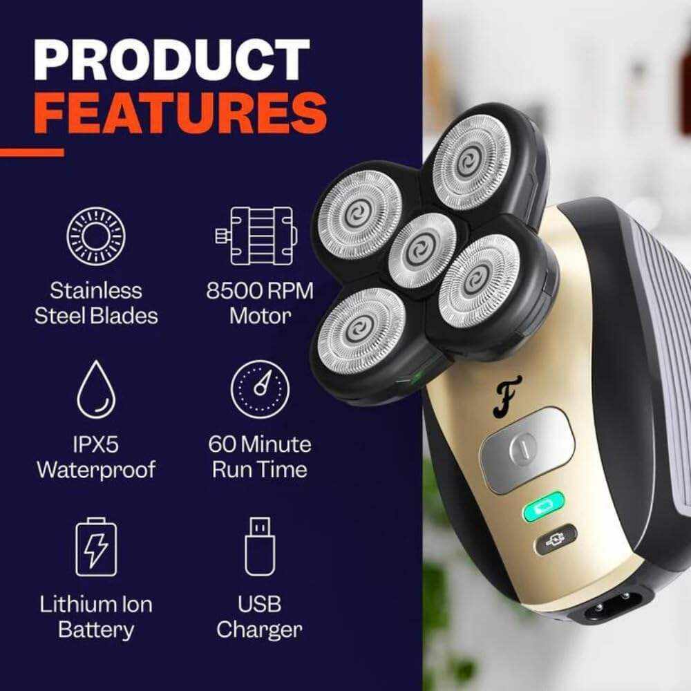 FlexSeries Shaving Kit - Head Shaver for Bald Men, Wet & Dry Electric Skull Shaver, Waterproof Rotary Blades, Cordless, Rechargeable, Includes Clippers, Guards, Nose/Ear Trimmer from Freebird