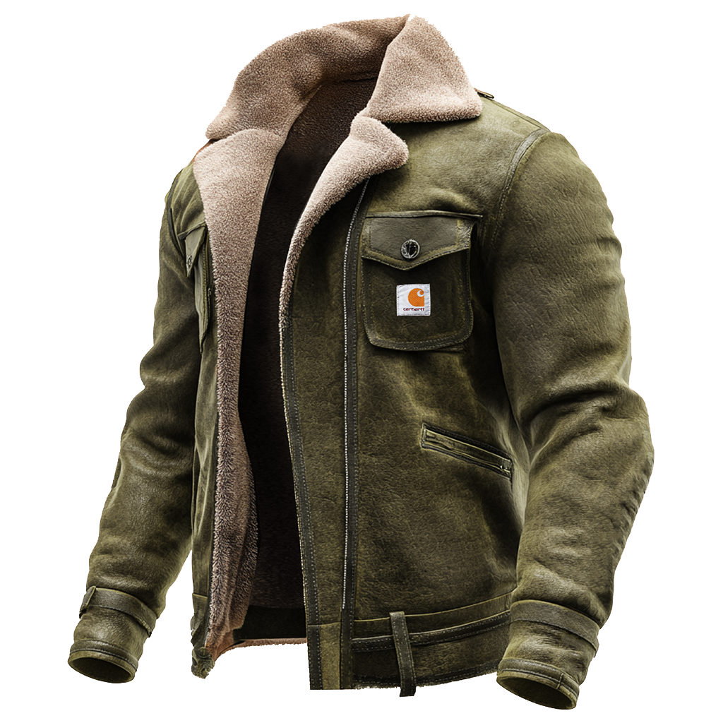 Men's Vintage Brown Suede Leather Sherpa Lining Jacket