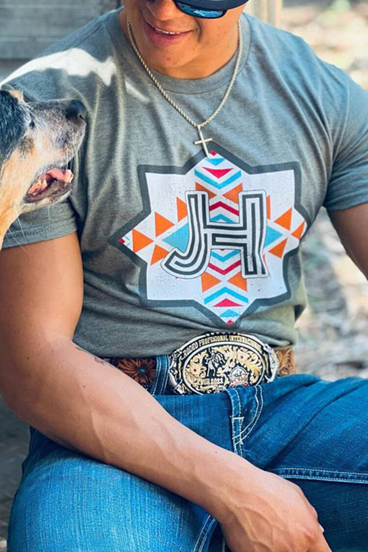 Western Style Geometric Tribal Print Short Sleeve T-Shirt