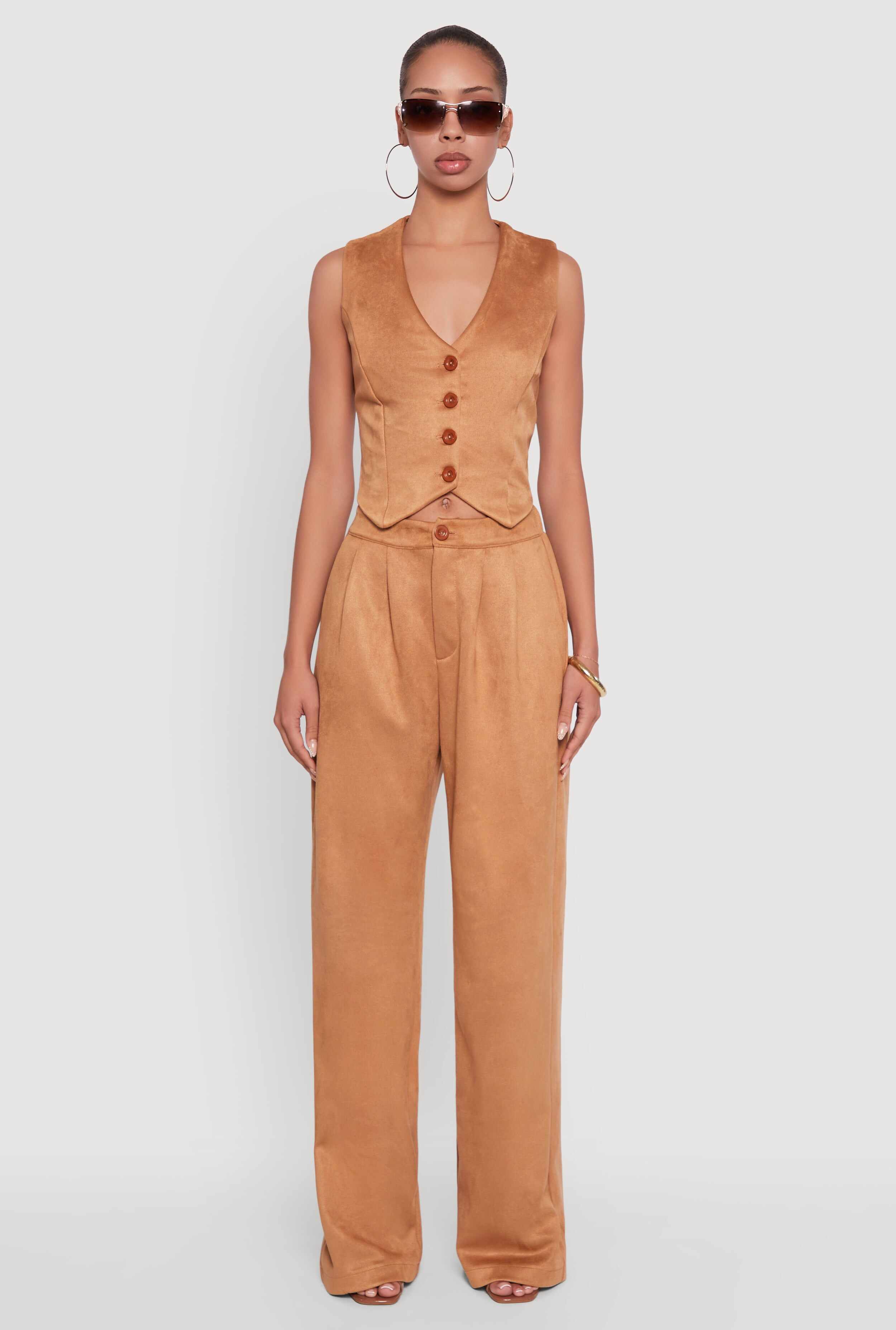 Faux Suede Button Front Vest