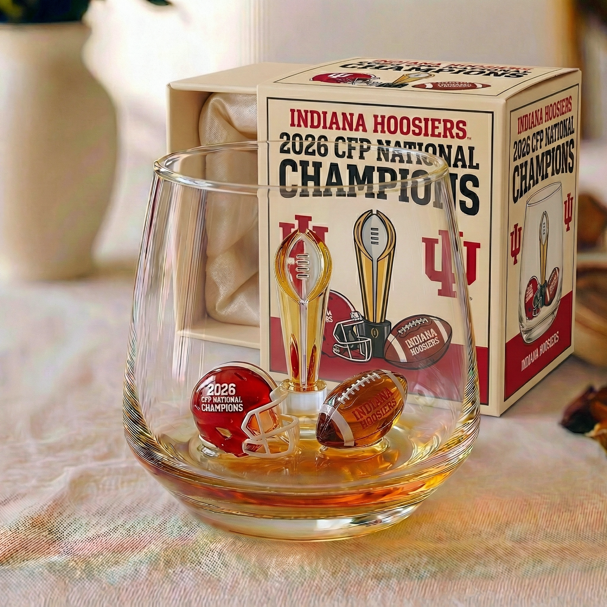Drinking Murano Glass With Indiana Hoosiers 2026 CFP Champions Figurine
