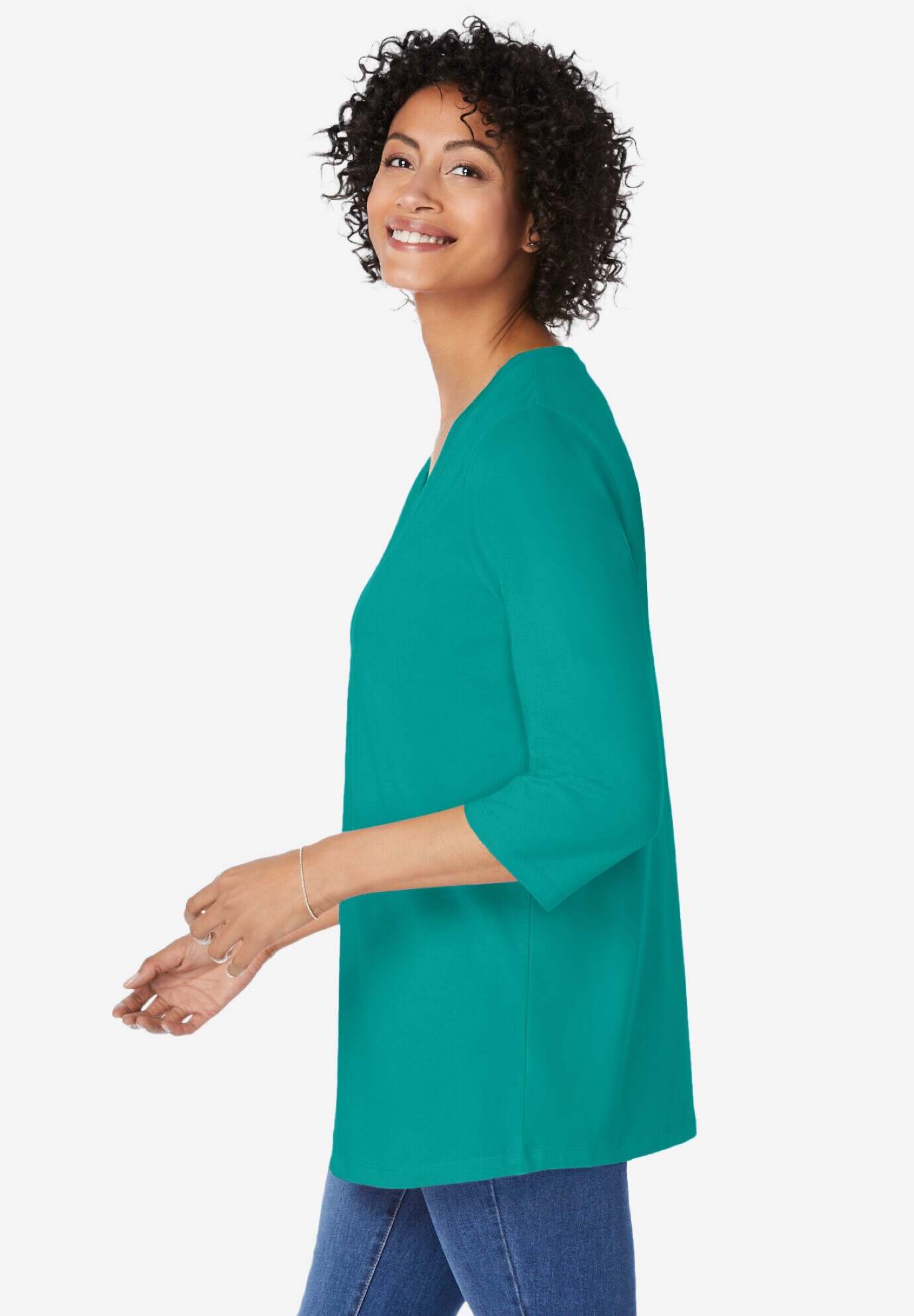 Perfect Three-Quarter Sleeve V-Neck Tunic