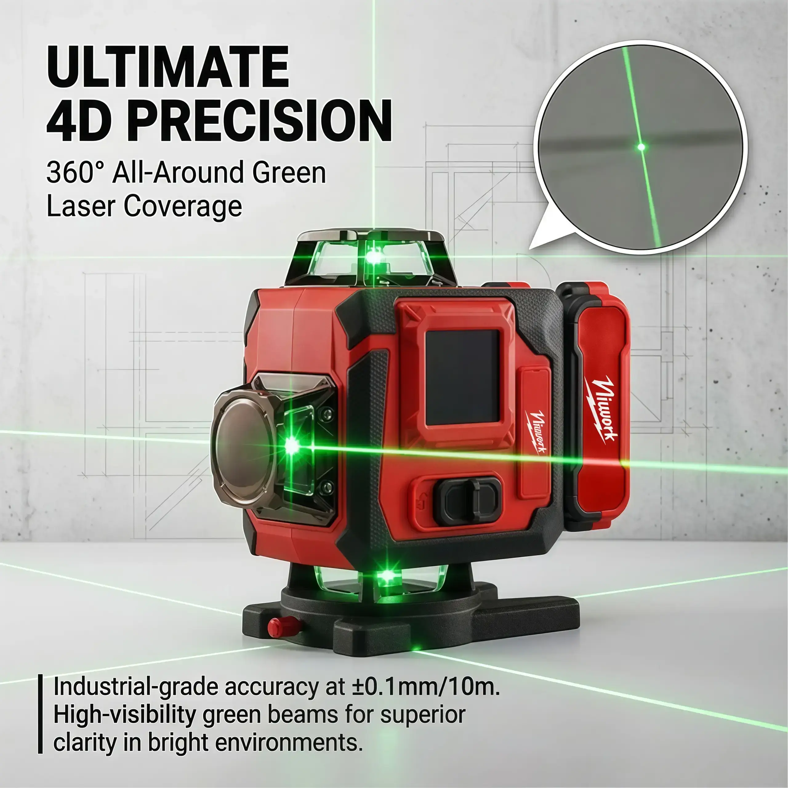 Outdoor Green Line Laser Level Horizontal & Vertical Lines Precise Automatic Calibration Level Tool Combo Kit for Construction Gardening with Handle