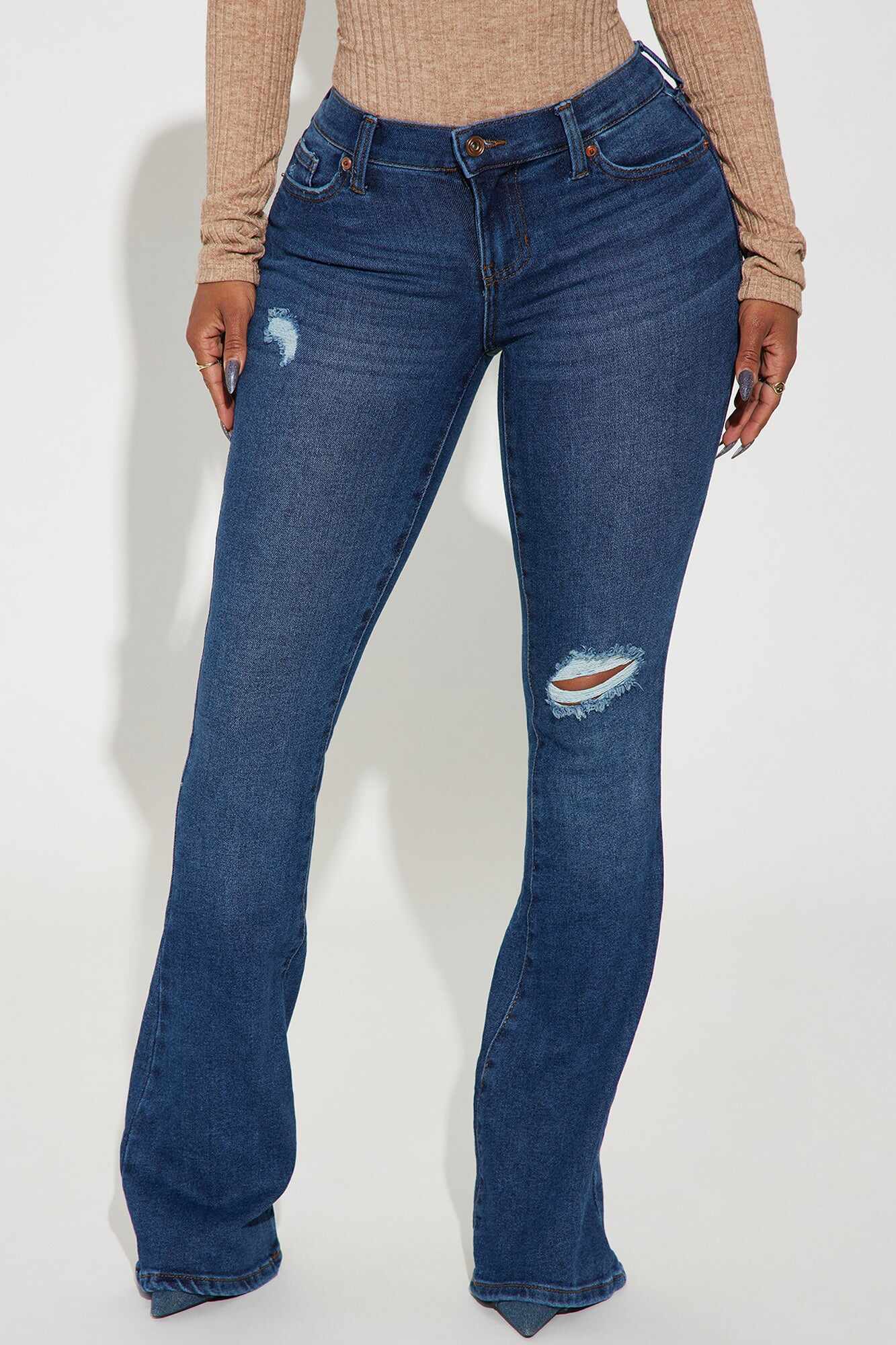 Off Roading Low Rise Flare Jeans - Medium Wash