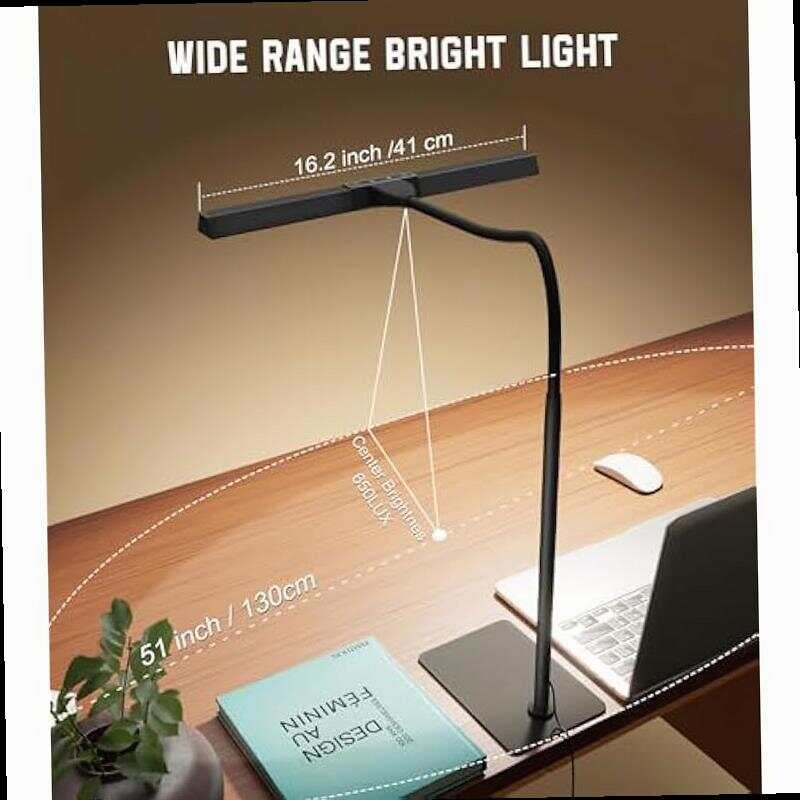 LED Desk Lamp for Home Office with Base Eye Caring Architect Task Light with Adjustable Gooseneck 12W USB Adapter Touch Control 5 Dimmable Brightness Color Tall Lamp for Work Reading Craft