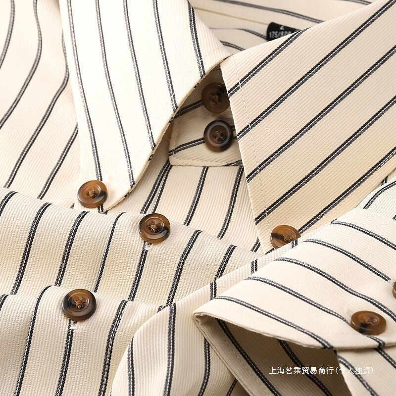 Spring And Autumn Non-ironing Striped Men's Long-sleeved Shirt