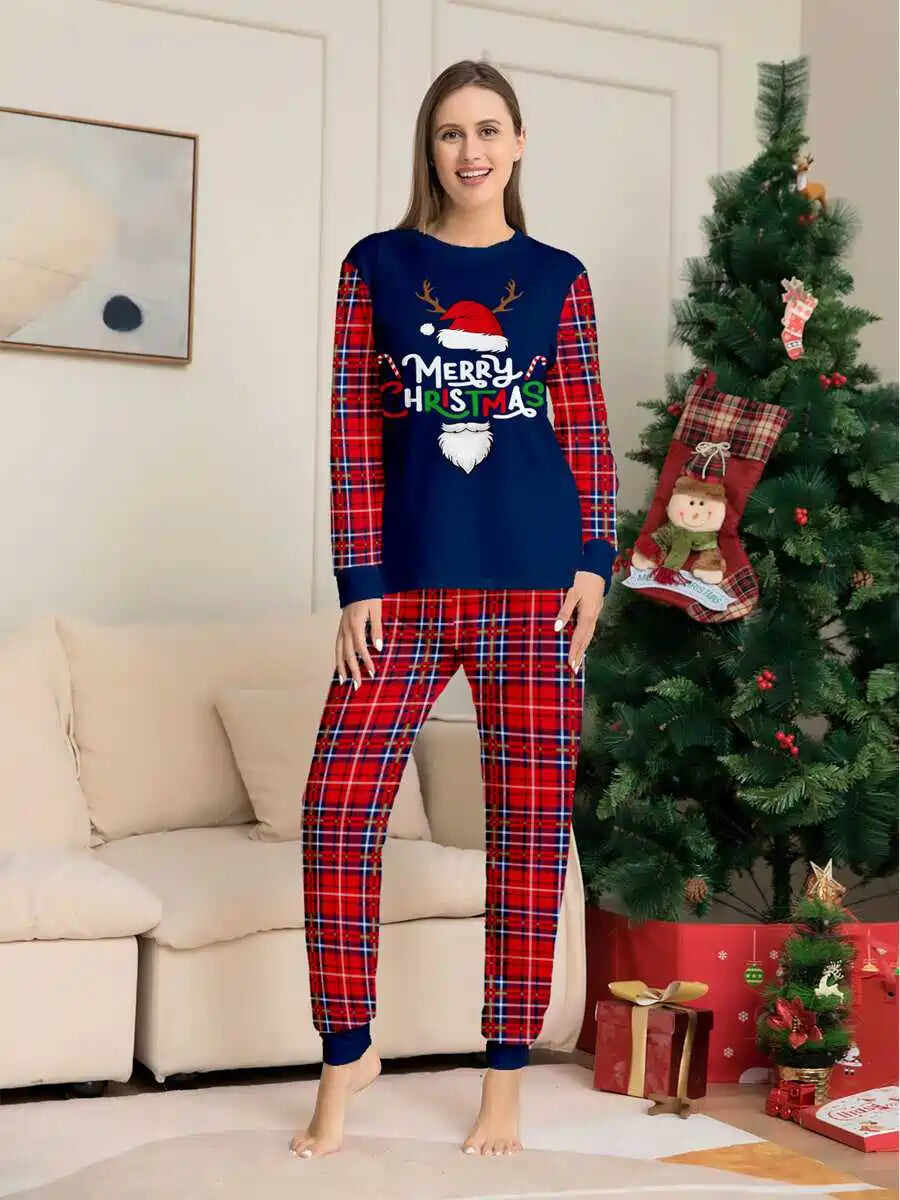 Printed Christmas Matching Family Pajamas Pjs Set Sleepwear #24823