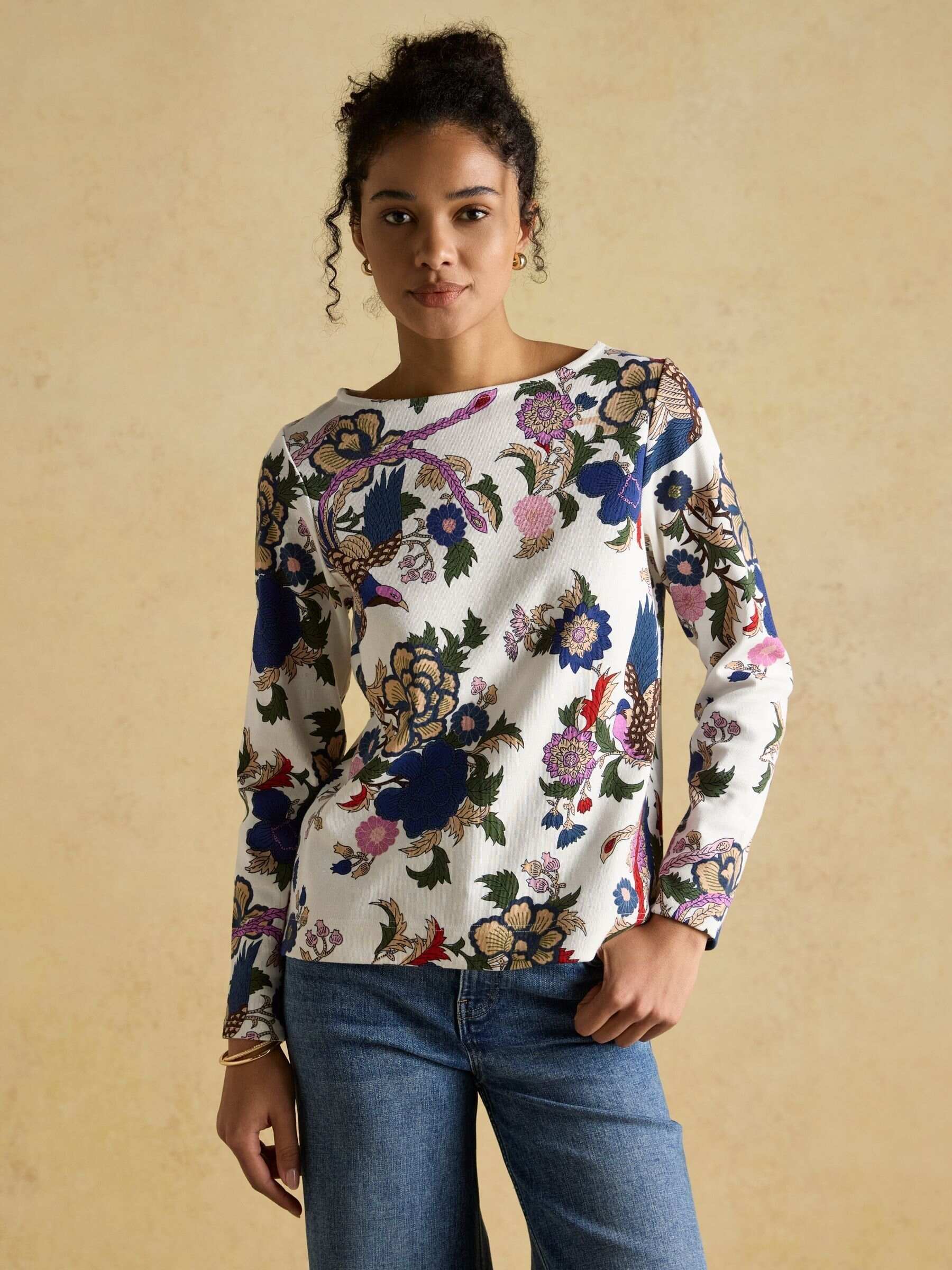 Harbour Navy Toile de Jouy Boat Neck Printed Top