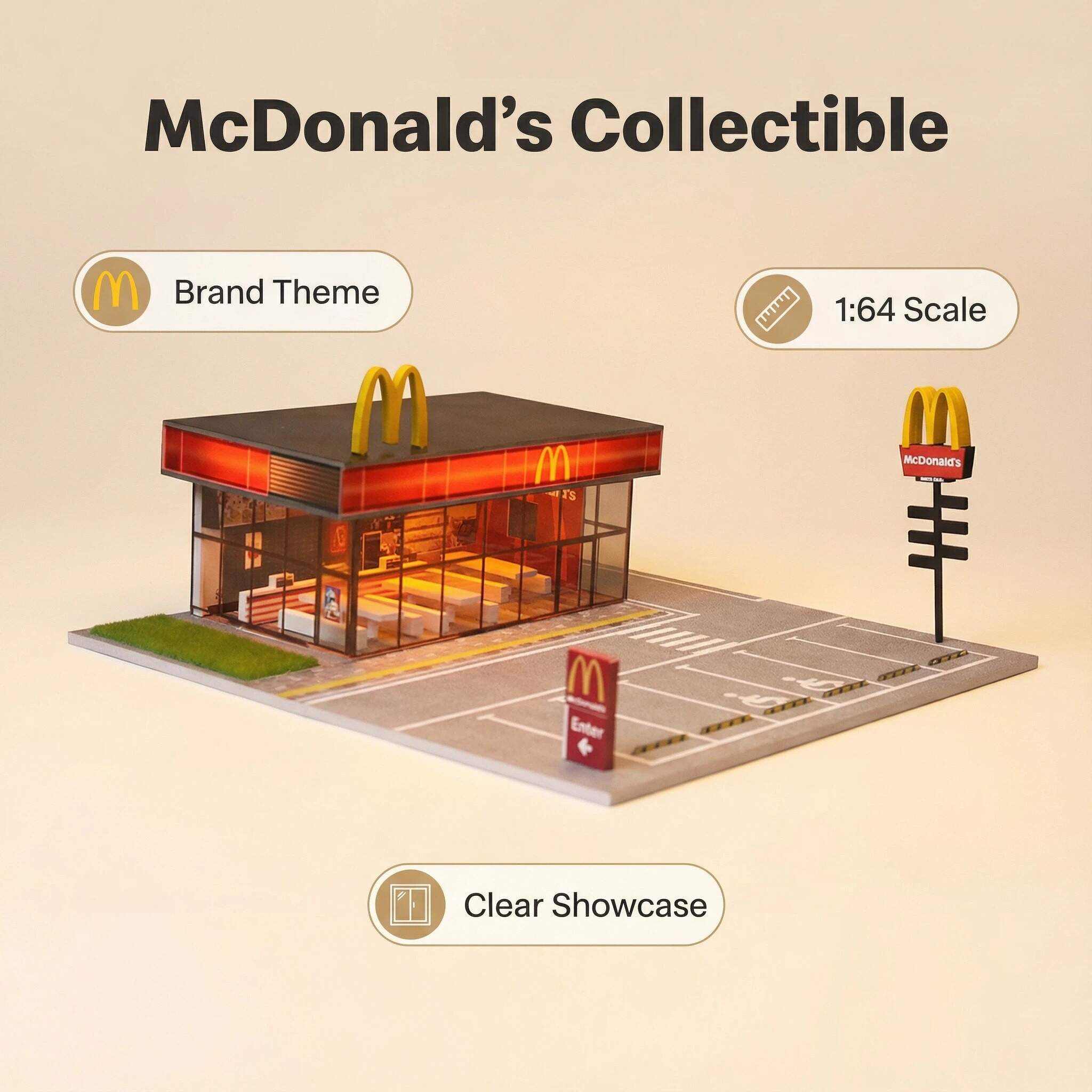 1:64 Scale Fast Food Restaurant Diorama Display Case – Street Scene Acrylic Showcase for Diecast Cars
