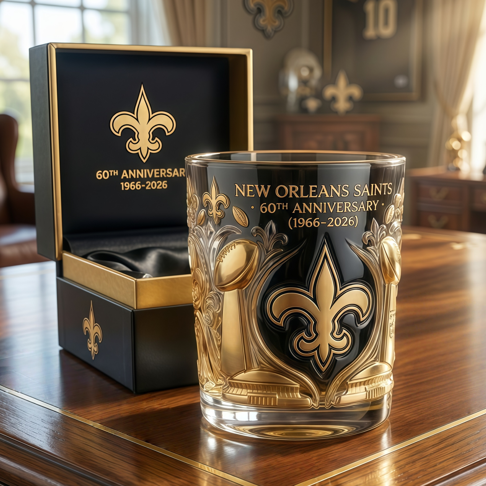 ⚜️ New Orleans Saints 60th Anniversary Commemorative Whiskey Glass (1966–2026)