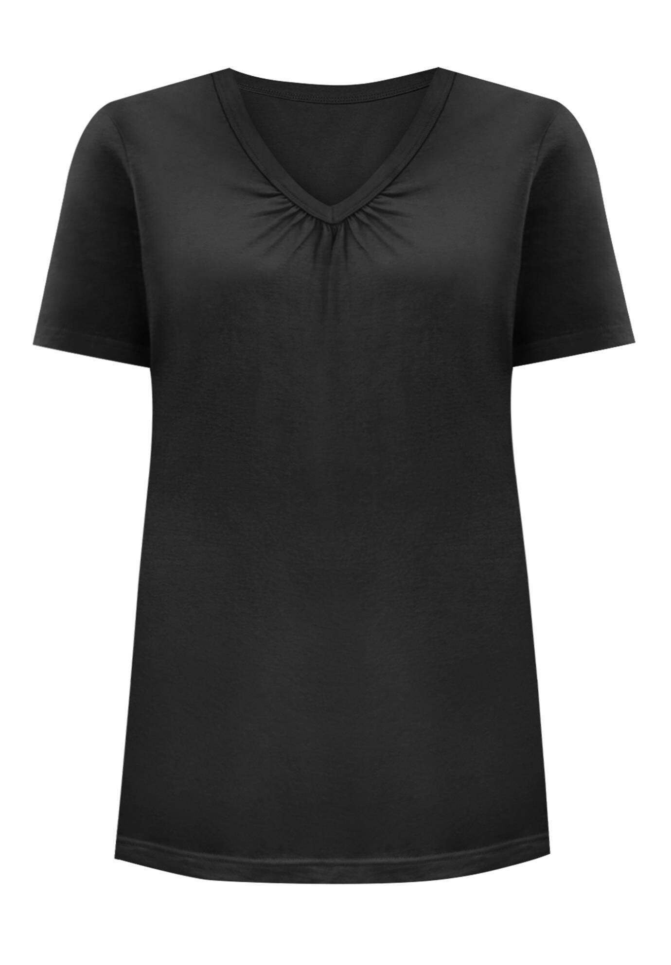 Perfect Short-Sleeve Shirred V-Neck Tunic