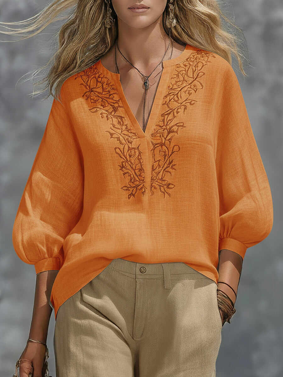 🔥Summer Arrivals🌟Loose-fitting V-neck Linen And Cotton Shirt