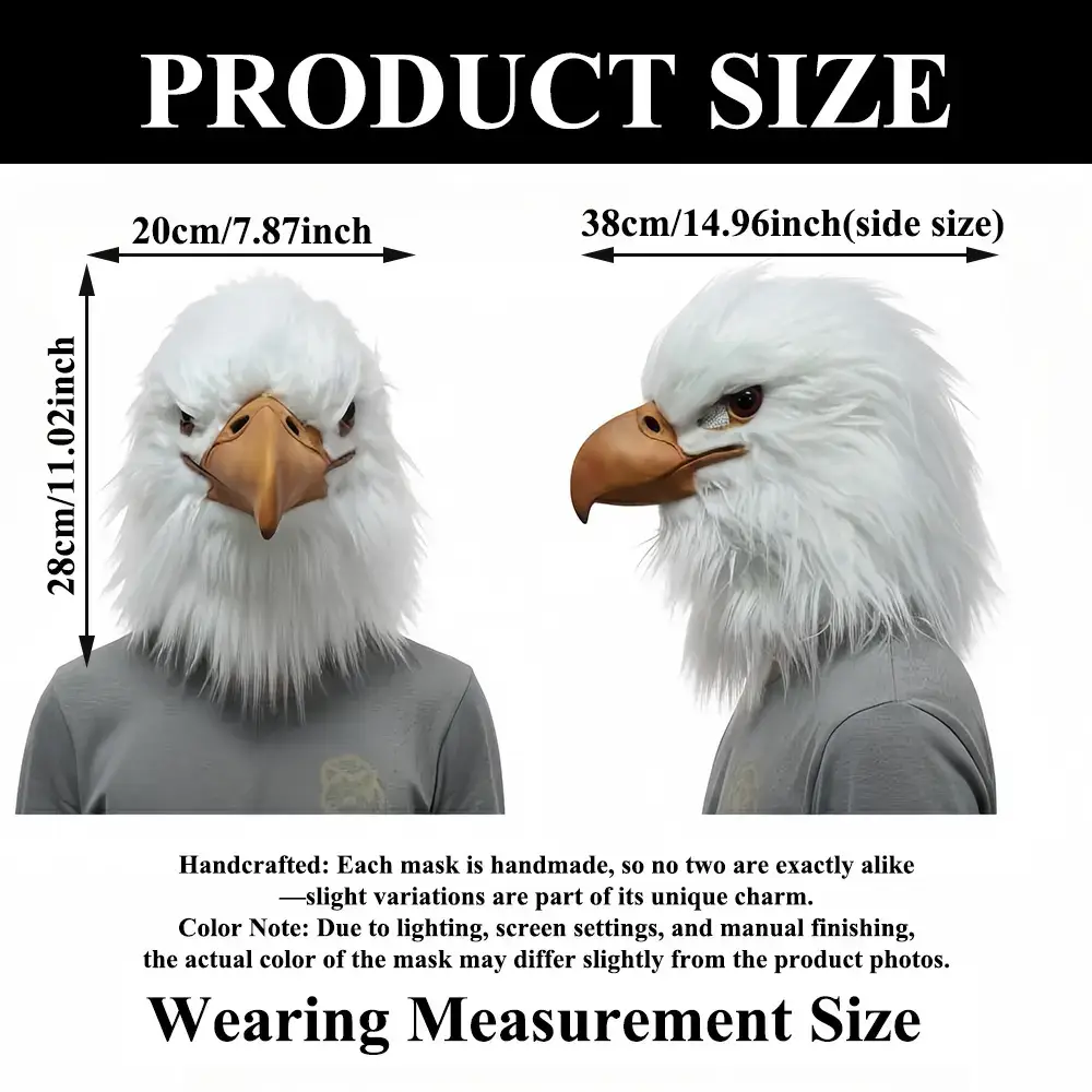 PATYGR White Eagle Mask Animal Head Cover for Halloween Cosplay Rave Party Realistic Latex Animal Bird Mask Prank Props Accessories