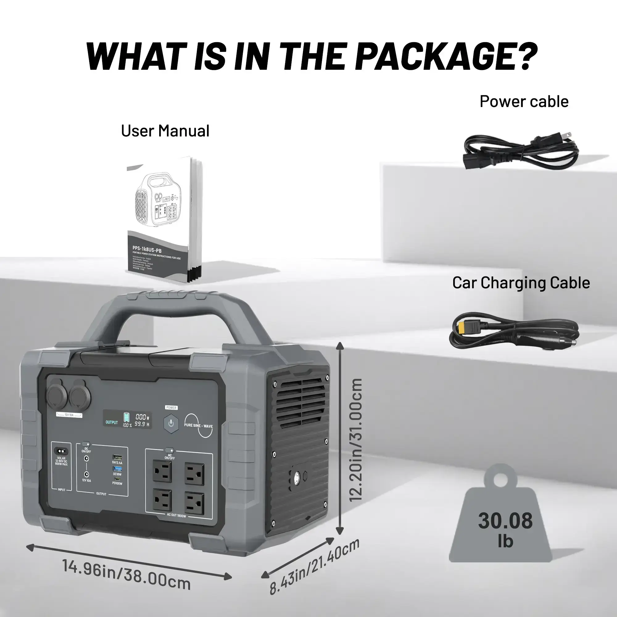 1800W/1024Wh Portable Power Station 1.5-Hour Fast Charging 4x1800W AC 100W USB-C Output Home Backup Generator High-Efficiency Power Output Portable Inverter Multi-Port Charger  (200W/400W Solar Panel Optional)