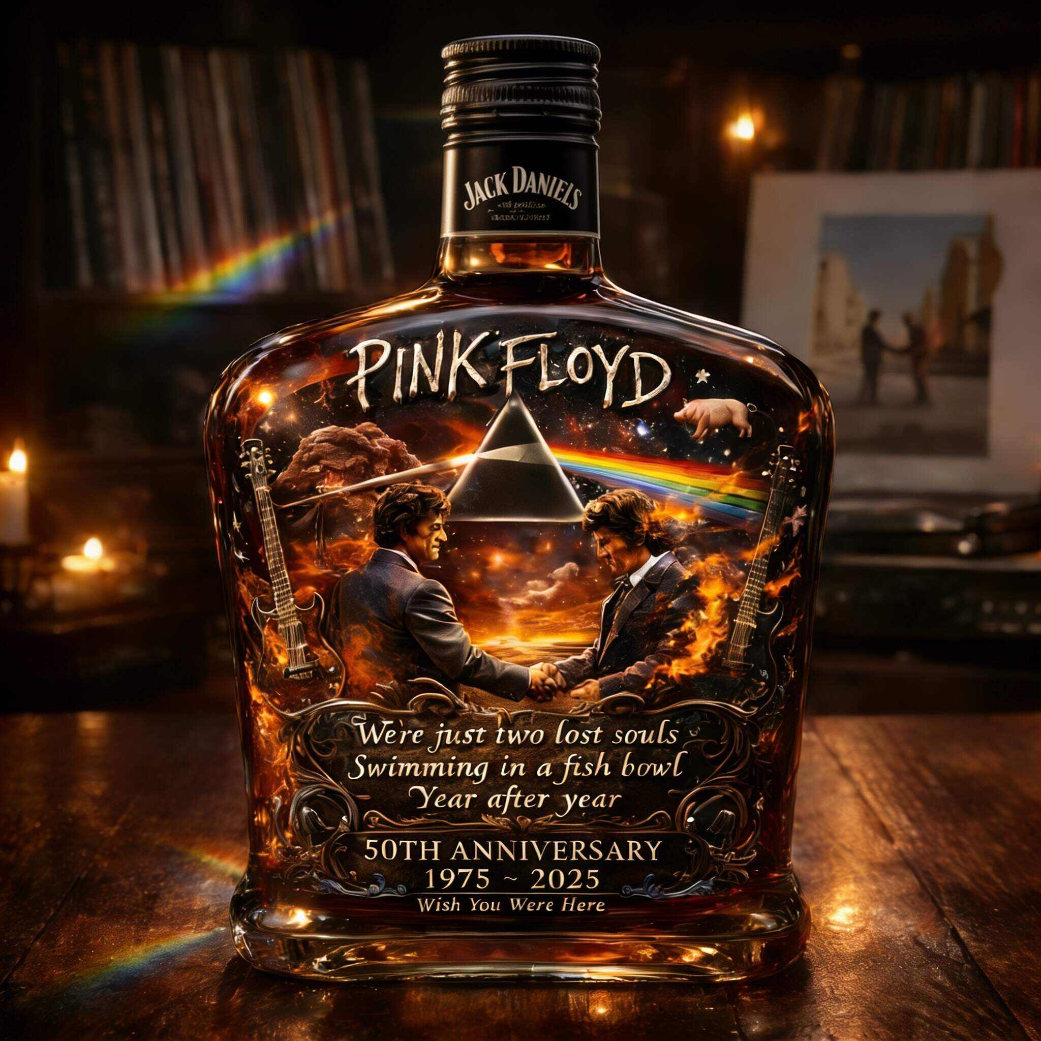 Pink Floyd – “Wish You Were Here”  50th Anniversary Collector’s Whiskey Bottle