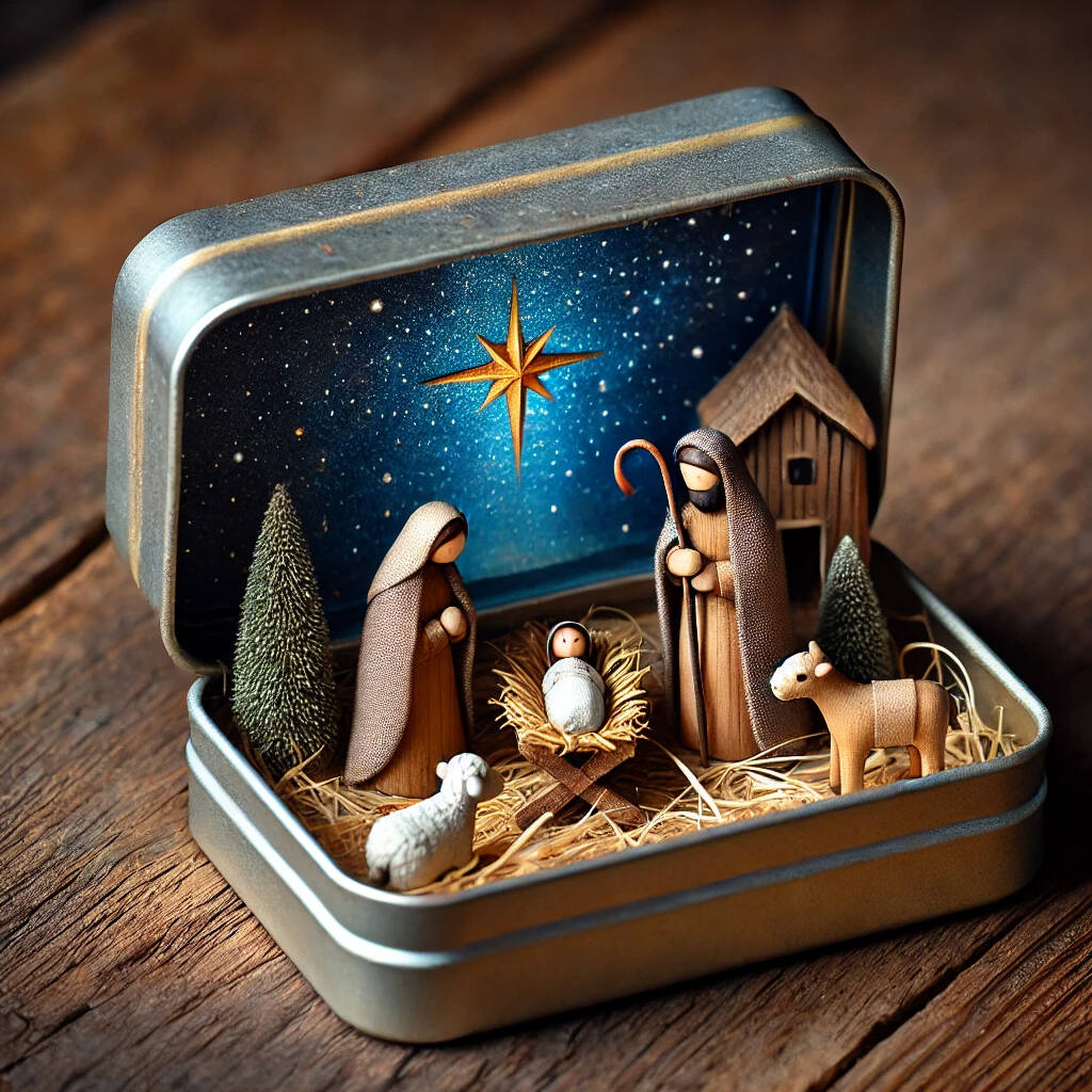 Miniature Nativity Scene Tin Box