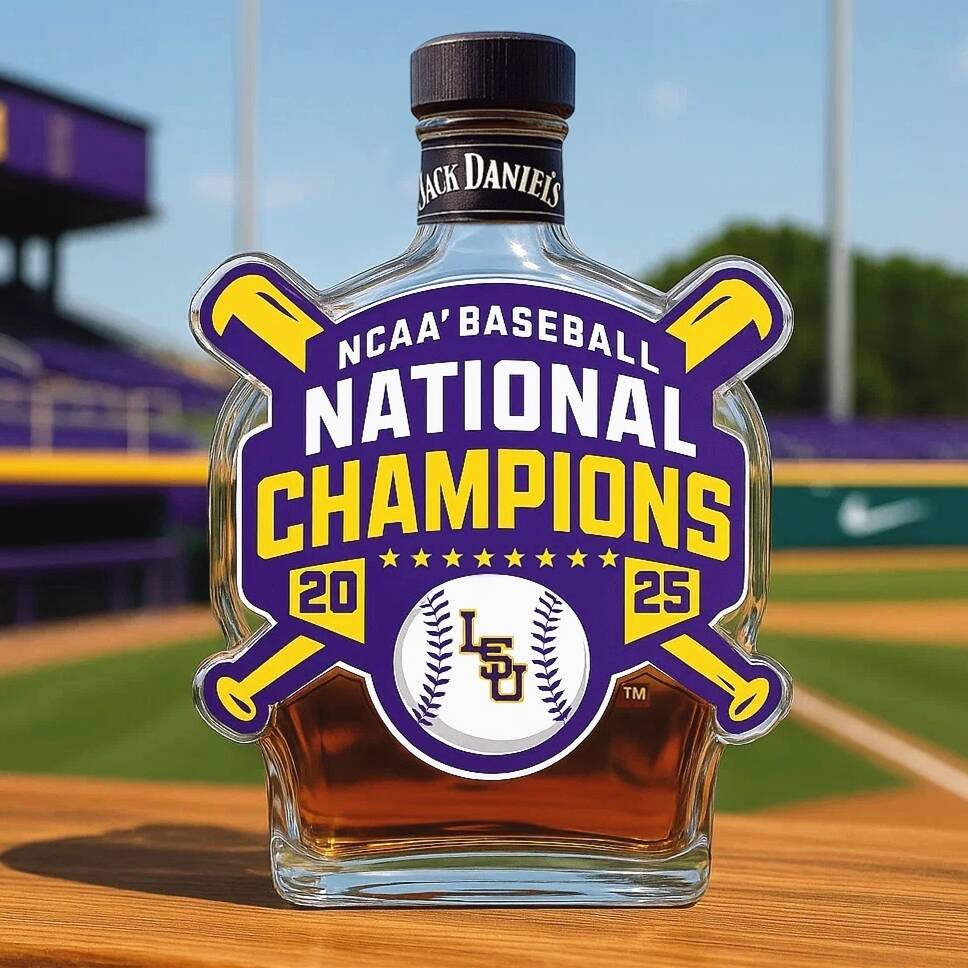 Celebrate the LSU Tiger winning the 2025 NCAA Baseball Championship Whisky Bottle