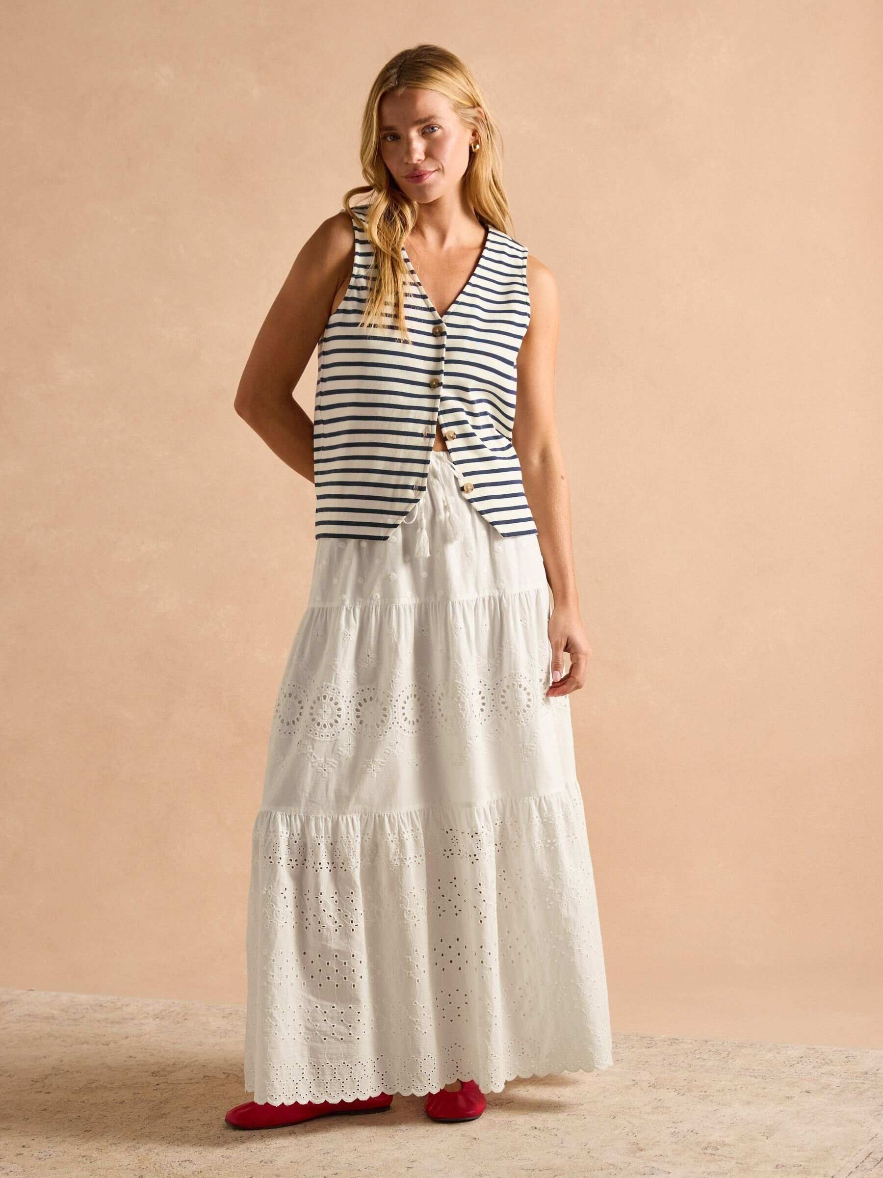 Premium Ribbed Cream & Navy Jersey Cotton Waistcoat