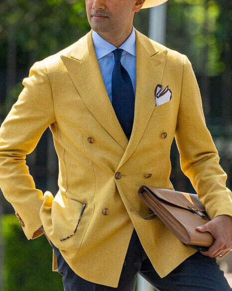 Men's Western Casual Yellow Long Sleeve Jacket Blazer