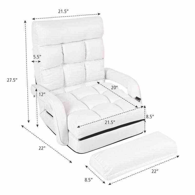 Foldable Massage Floor Chair Recliner, Single Lazy Sofa with Ergonomic Armrest, Adjustable 5 Backrest Positions & Detachable Mat