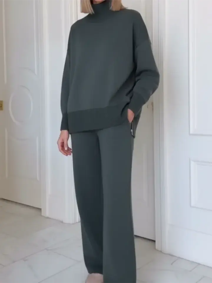 🔥Summer Arrivals🌟Casual Travel Stand Collar Side Zipper Top Straight Pants Two-Piece Set