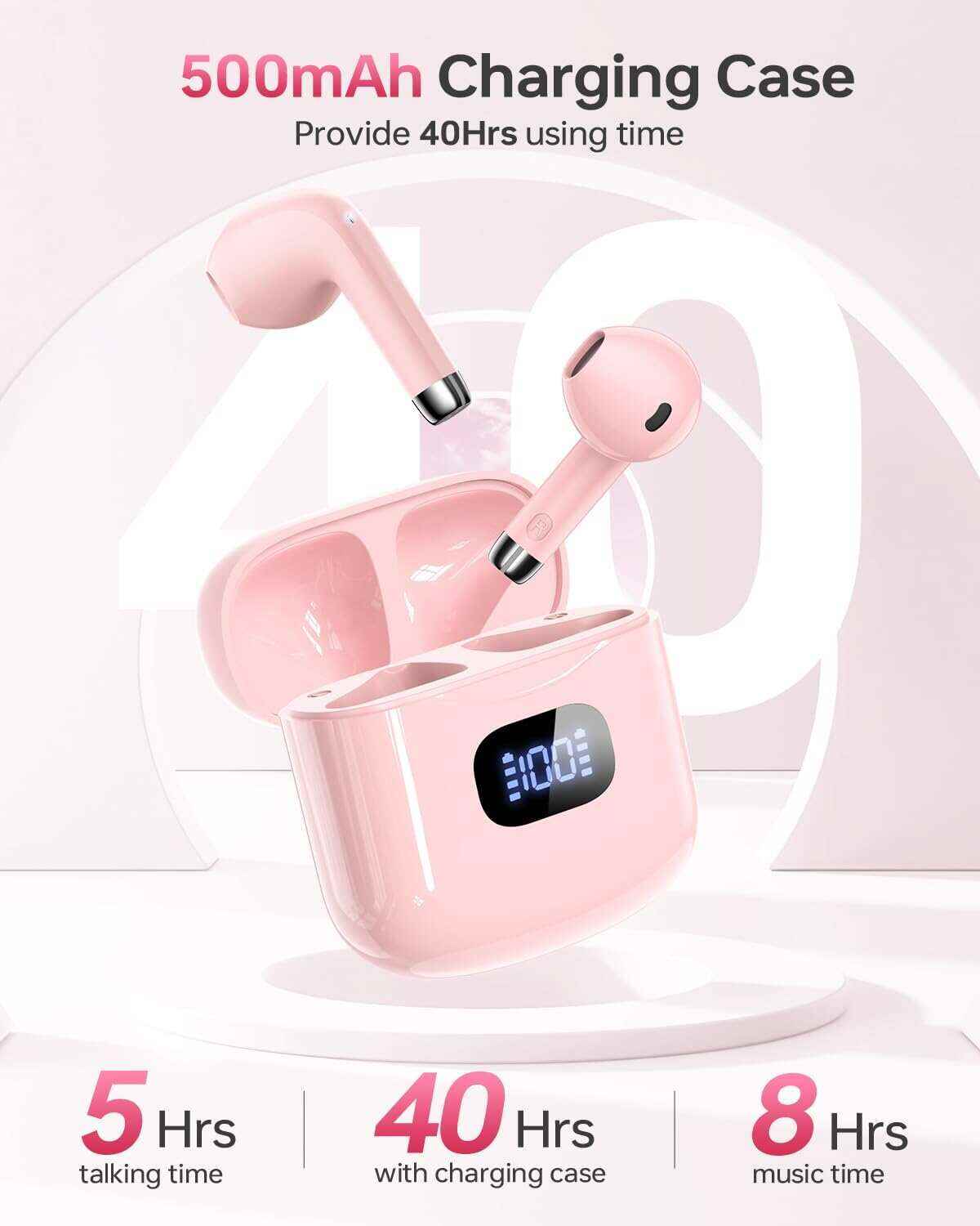 Wireless Earbuds, Bluetooth 5.3 Headphones 40Hrs Playtime with Charging Case, IPX5 Waterproof Stereo in-Ear Earphones with Microphone for iOS Android Cell Phone Sports Workout, Black