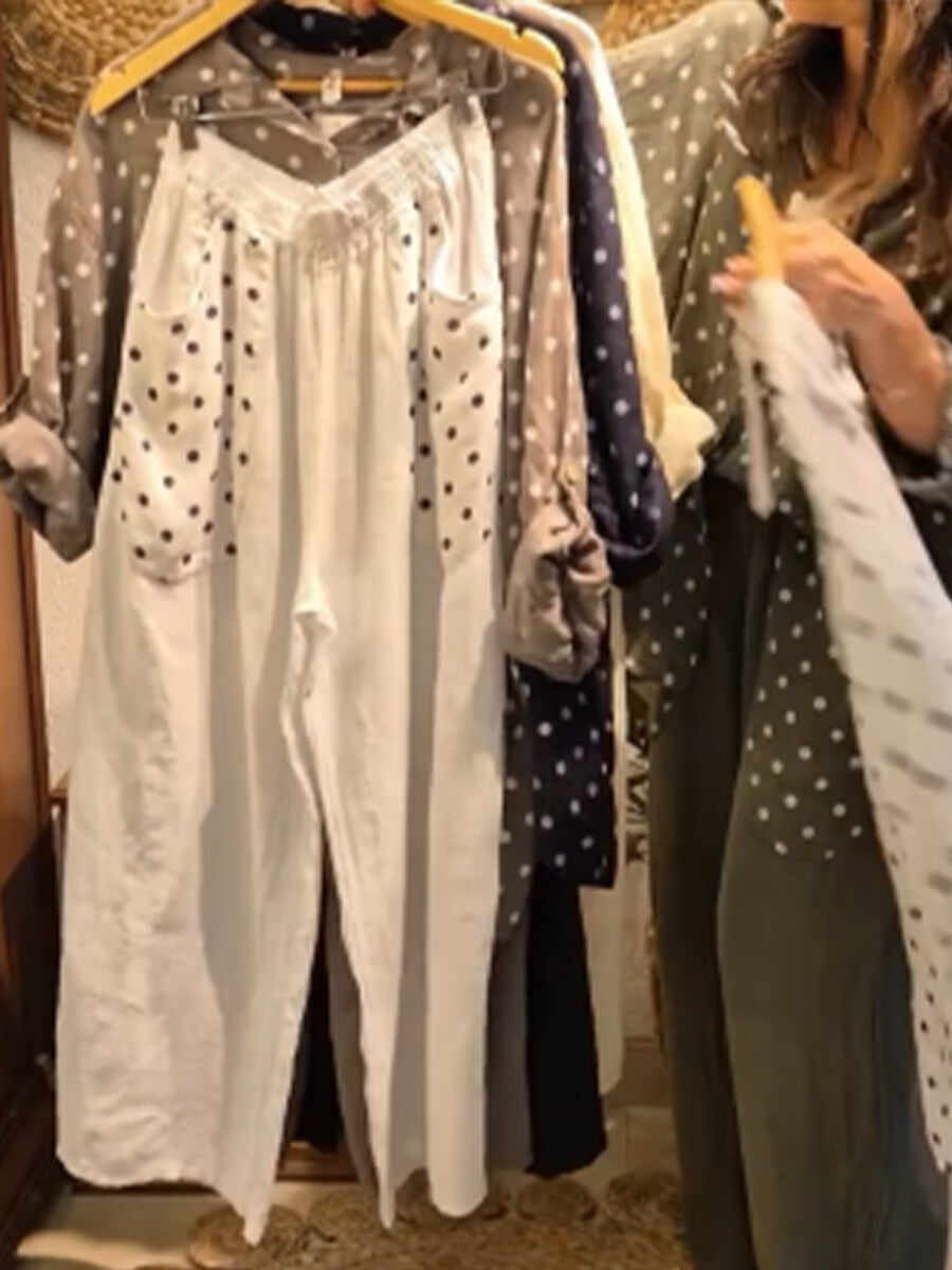 🔥Summer Arrivals🌟Casual Polka Dot Linen And Cotton Shirt And Trousers Two-piece Set