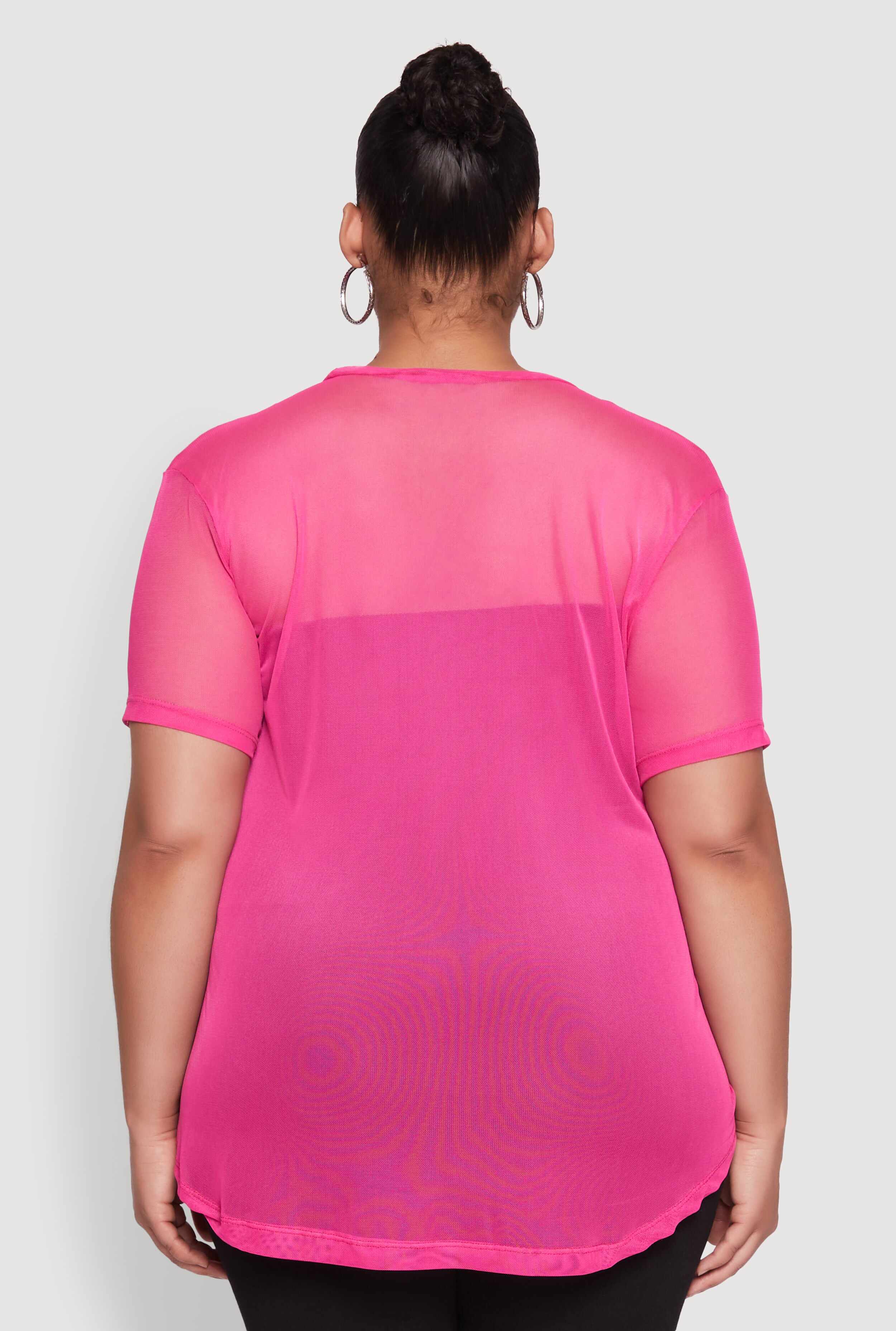 Plus Size Mesh Crew Neck Tunic Top