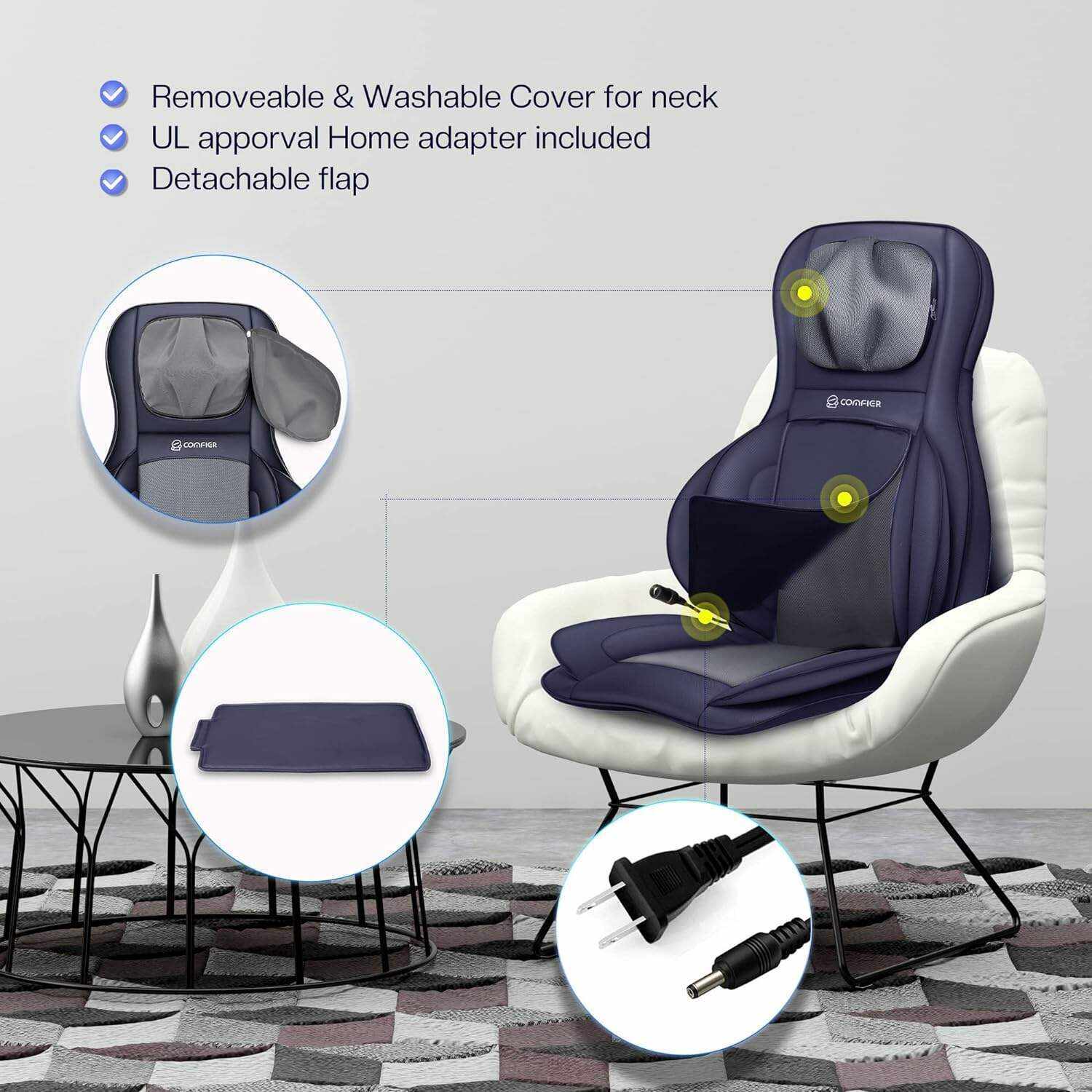 COMFIER Shiatsu Neck Back Massager with Heat and Compression, App Control 2D or 3D Deep Tissue Kneading Massage Chair Pad, Chair Massager for Full Body Pain Relief, Ideal Gifts,Grey
