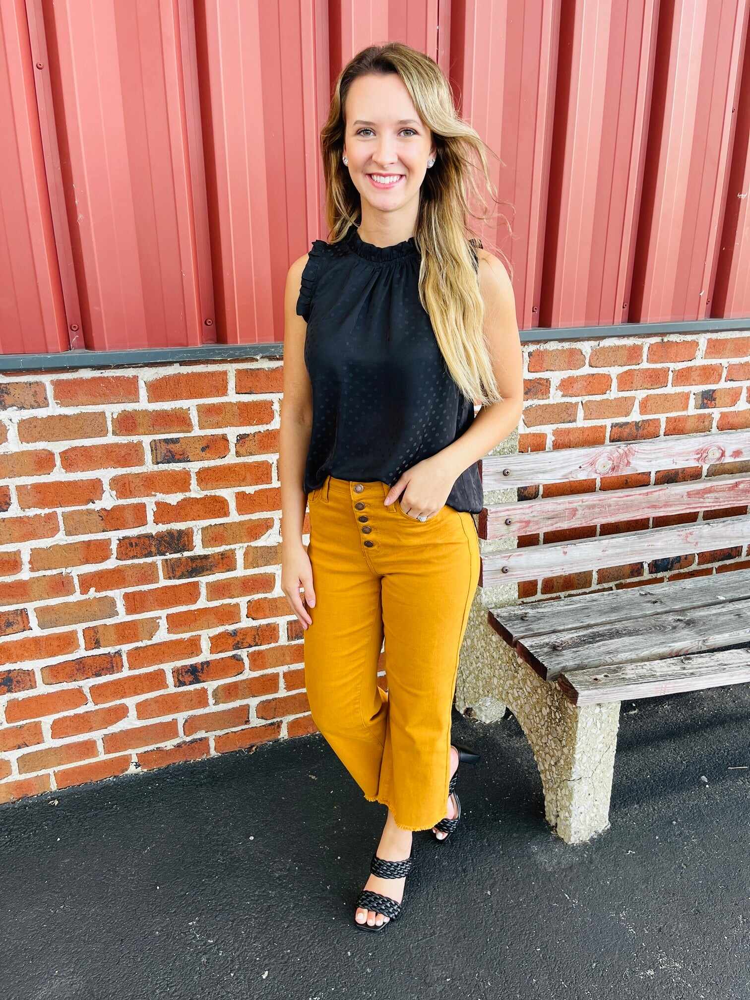 Plus/Reg Far And Wide Leg Mustard Jeans