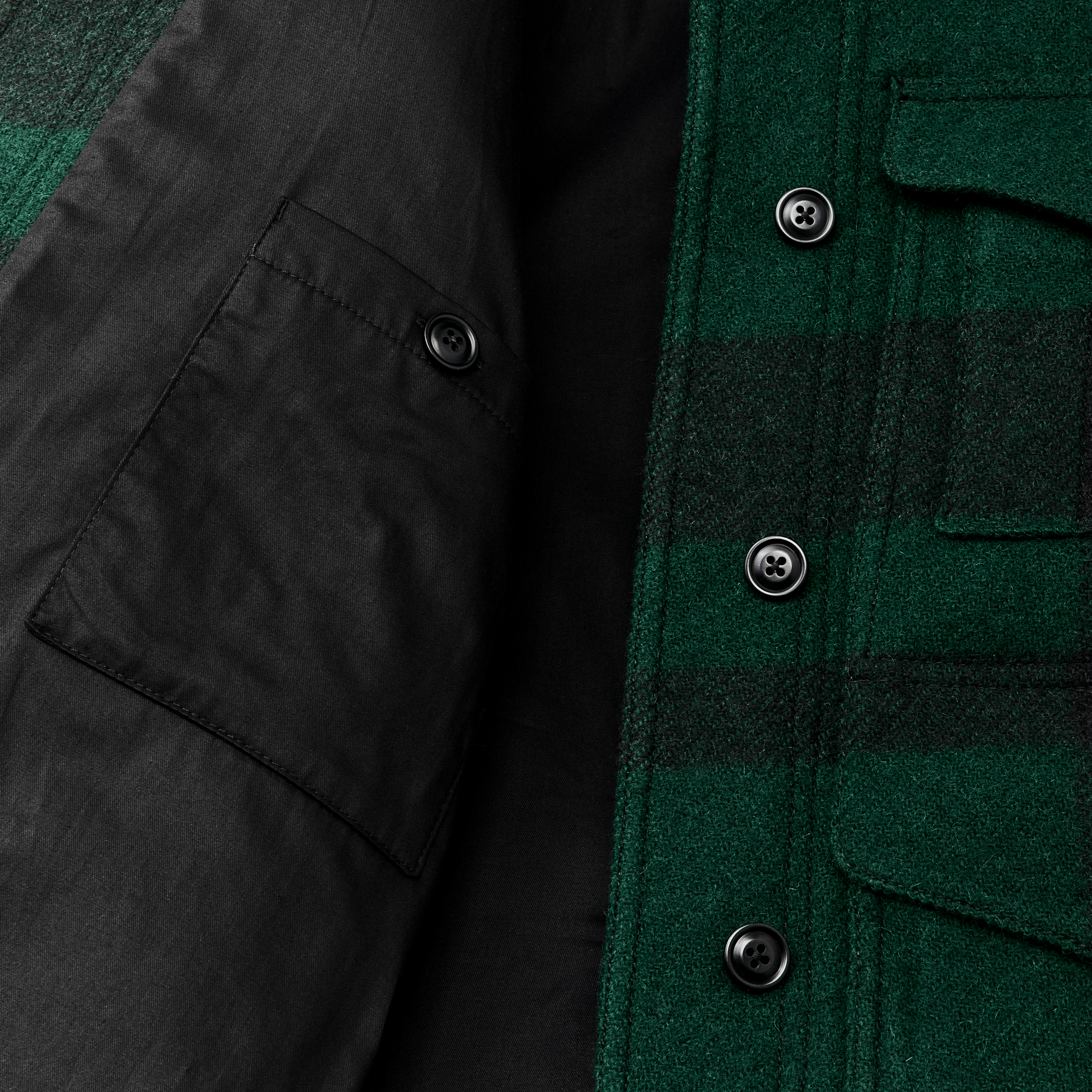 Women's Wool Long Cruiser Coat - Otter Green / Black Plaid