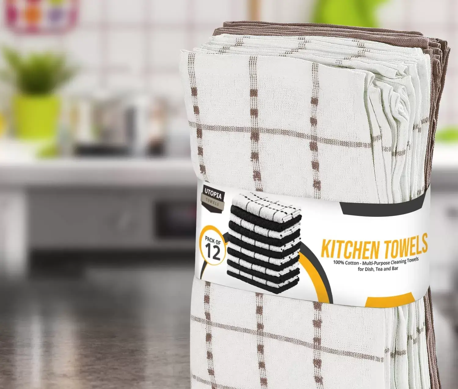 Kitchen Towels 12 Pack, 15 x 25 Inches, 100% Ring Spun Cotton Super Soft and Absorbent Linen Dish Towels, Tea Towels and Bar Towels Set (Black)