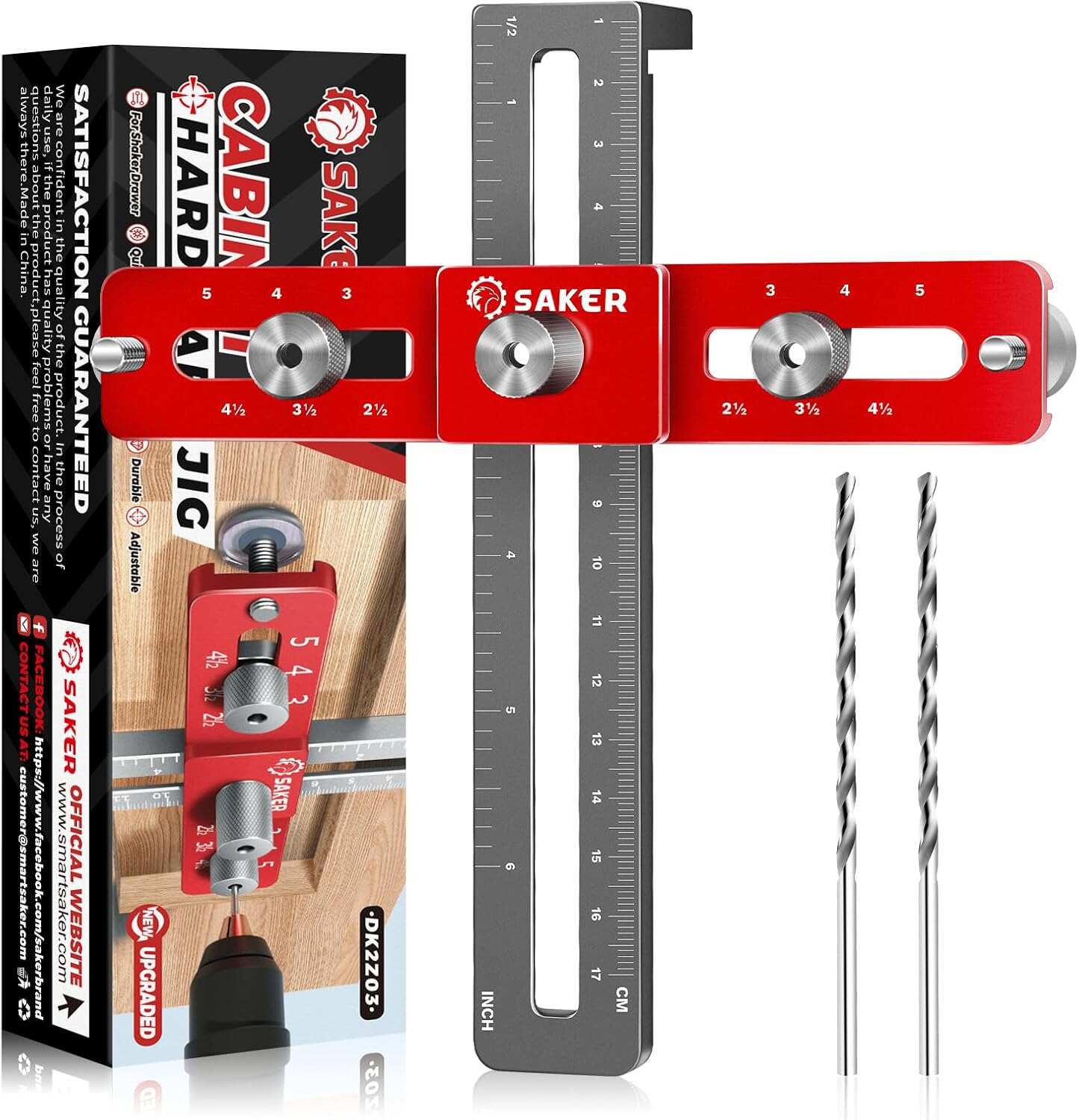 Saker Cabinet Hardware Doweling Jig - Cabinet Handle Template Tool for Knobs and Pull - Adjustable Self Centering Punch Locator Precise Woodworking Drill Guide (6.5