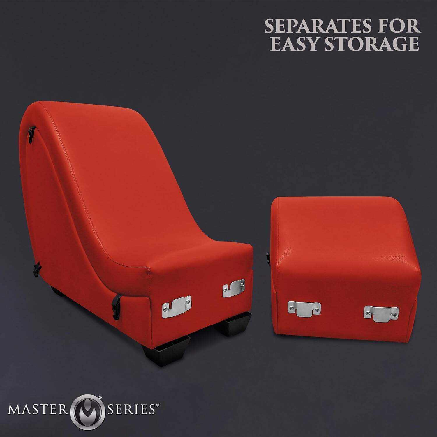 MASTER SERIES Detachable Kinky Couch Sex Chaise with Love Pillows for Men, Women, & Couples Sturdy Ergonomic Cushions Easy Storage Made with Vegan Leather Includes Soft Restraints. 6 Pieces - Red