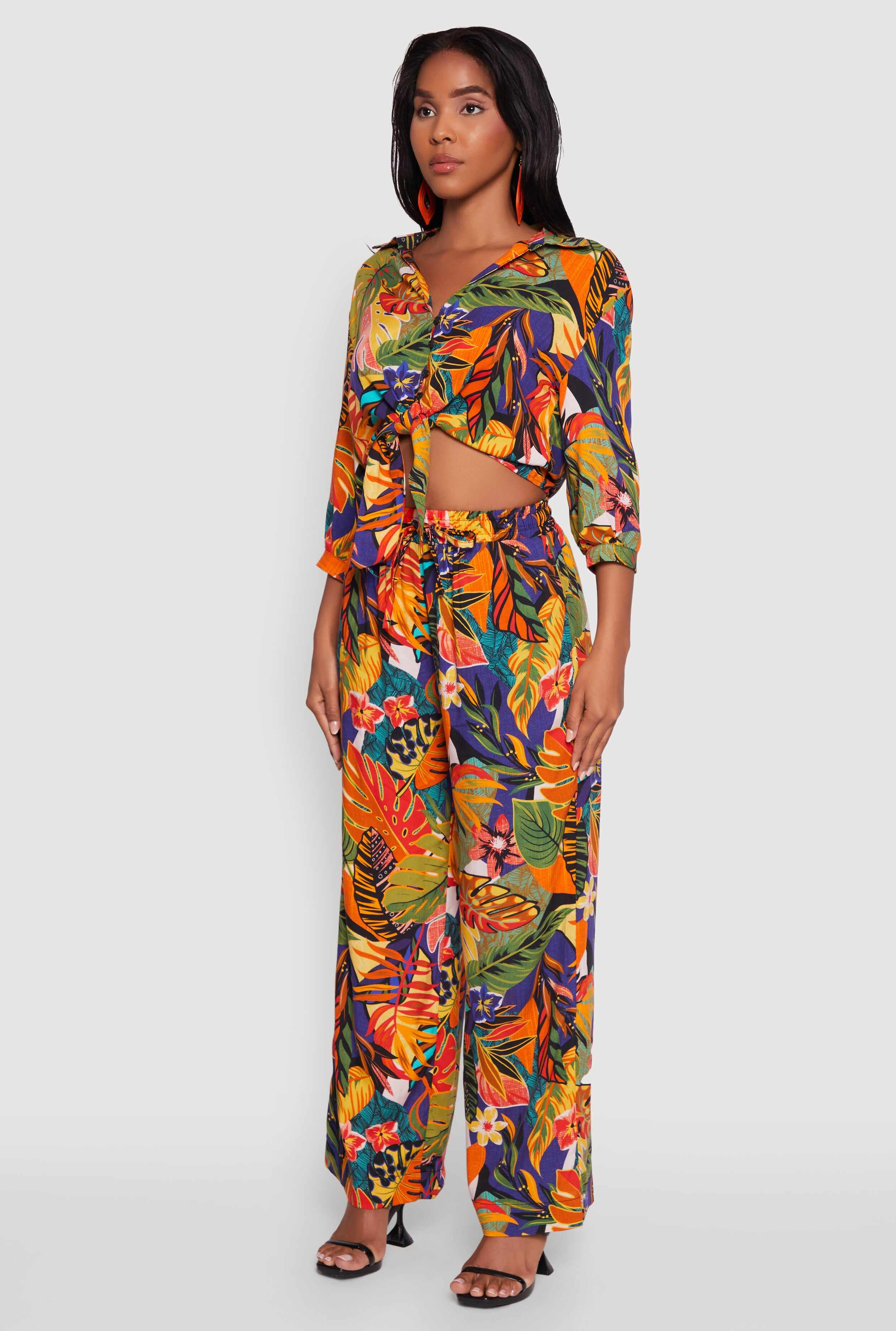 Floral Print Button Front Blouse