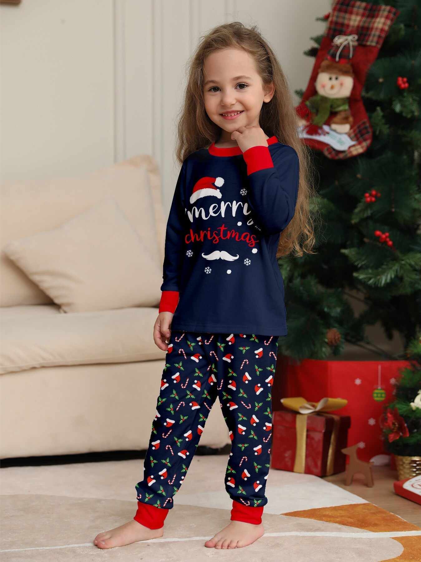 Family Parent-Child Santa Hat White Beard Pajamas Set