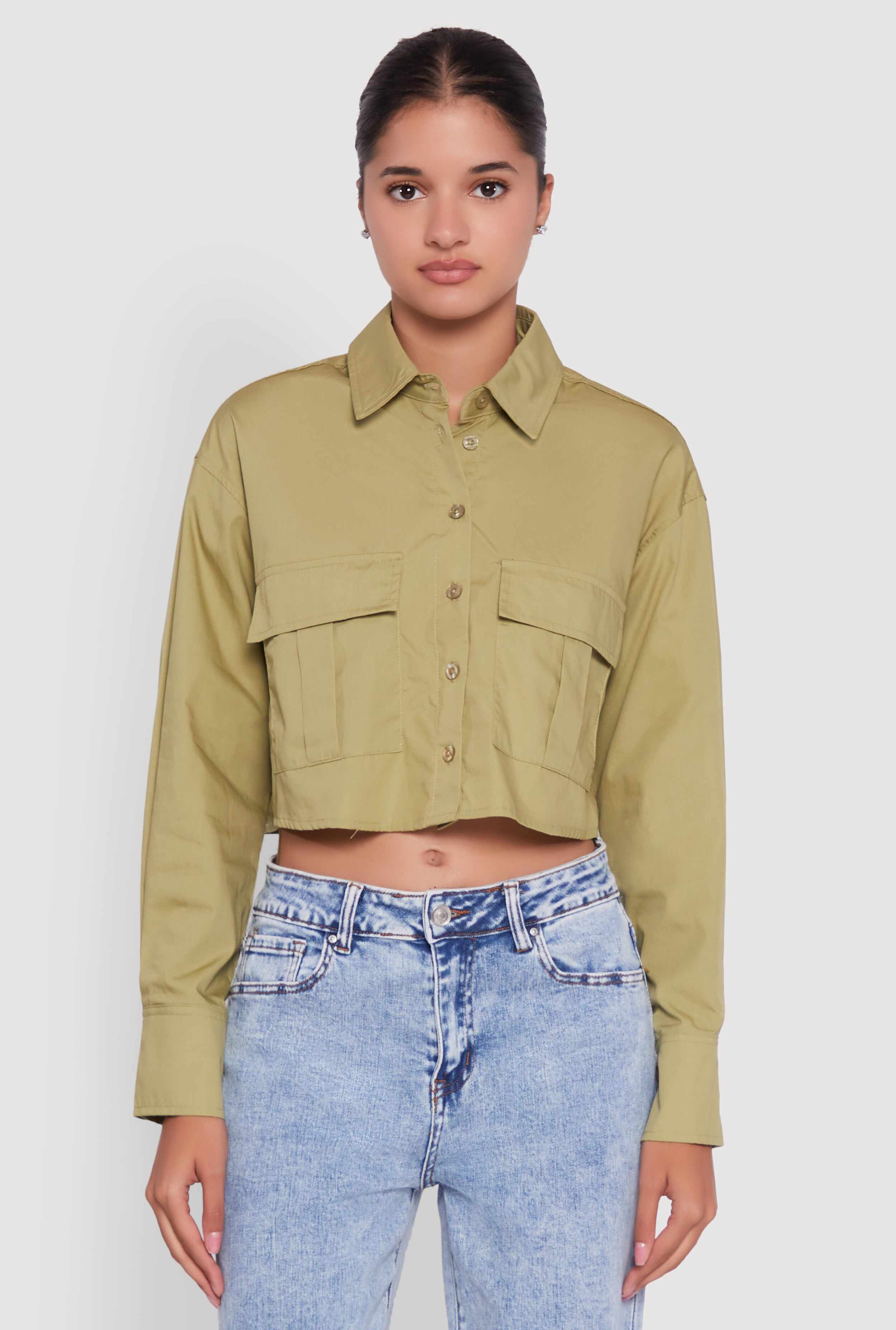 Poplin Flap Pocket Boxy Cropped Shirt