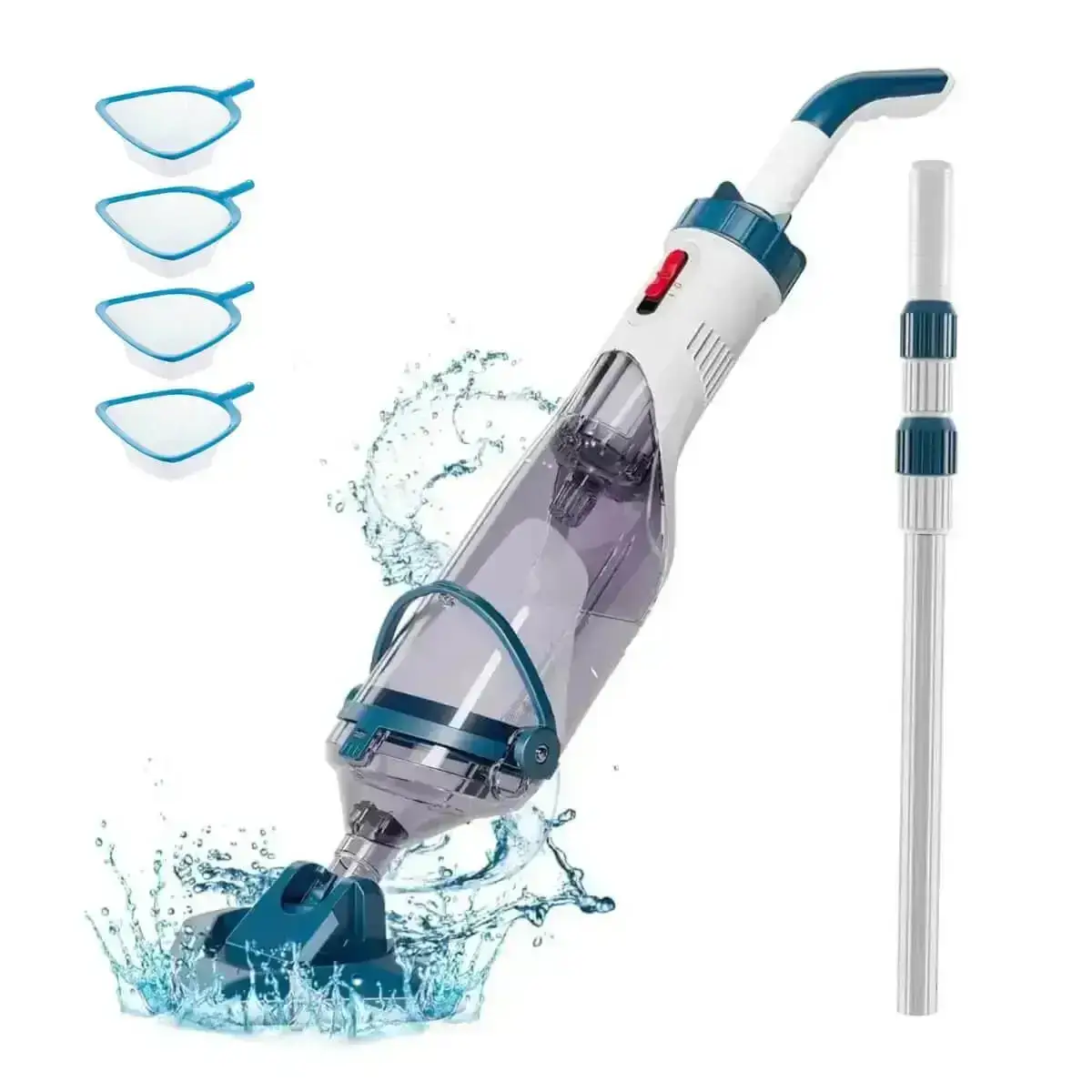 【Spring Cleaning】 New Upgrade PC18 Pool Vacuum for Above Ground Pool with Telescopic Pole, Running time up to 1H, Handheld Design with Powerful Suction up to 18.5 gallon/min Ideal for Leaves, Debris
