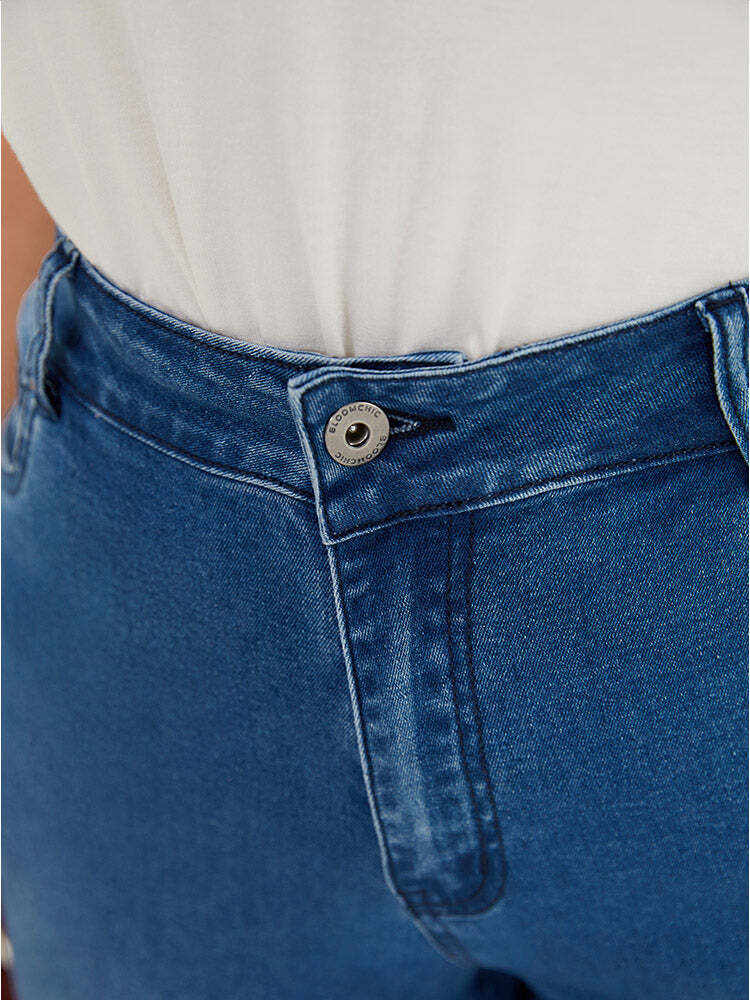 Very Stretchy High Rise Medium Wash Lace Insert Raw Hem Jeans