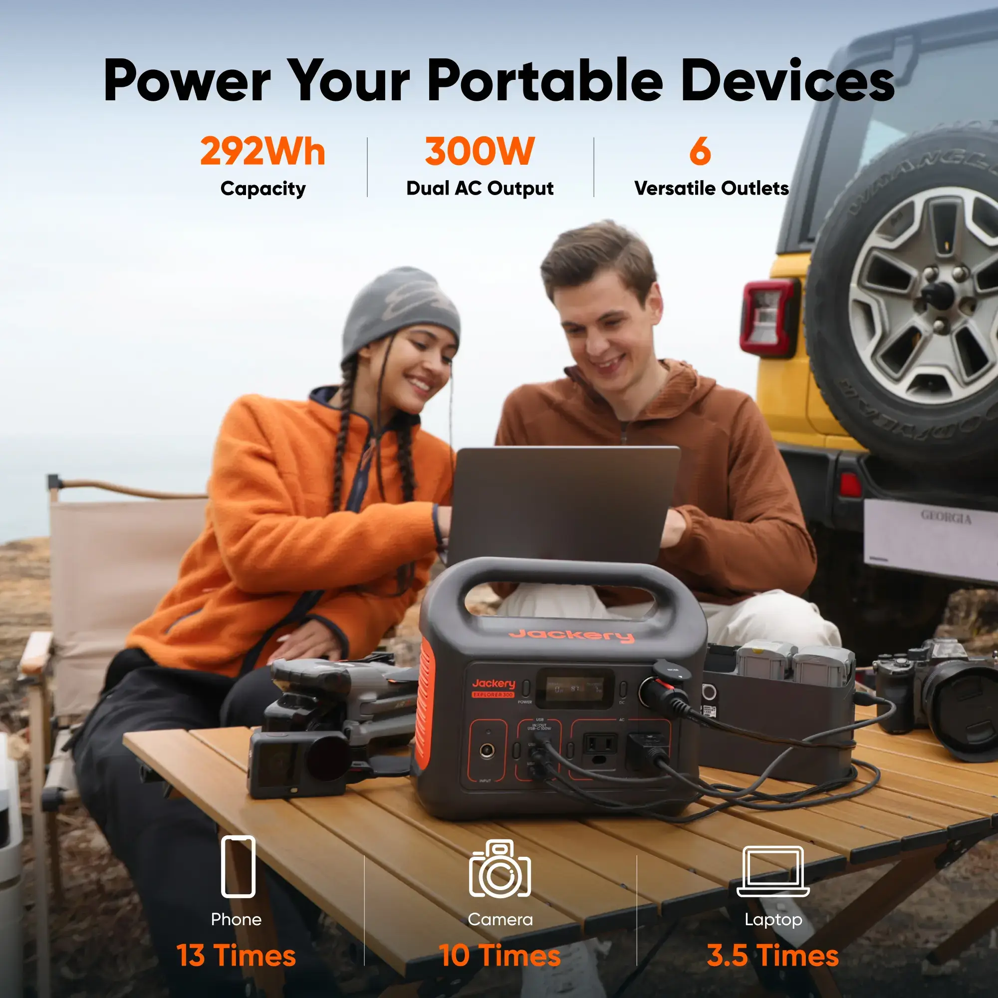 300 Portable Power Bank features a 292Wh lithium iron phosphate (LiFePO4) battery and a 300W AC output