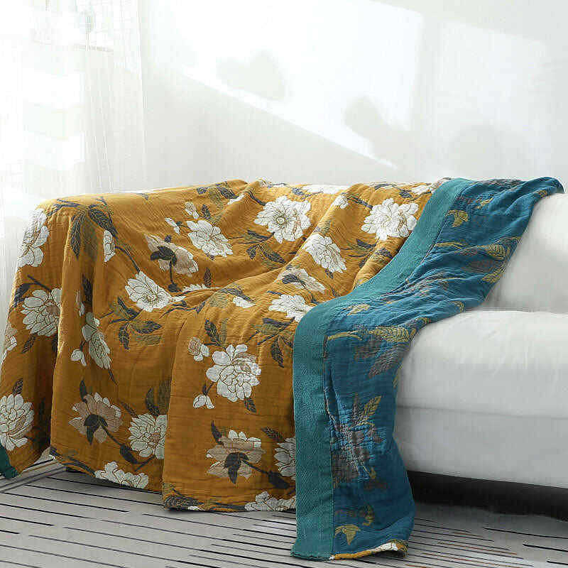 Cotton Flower Reversible Blanket Couch Cover