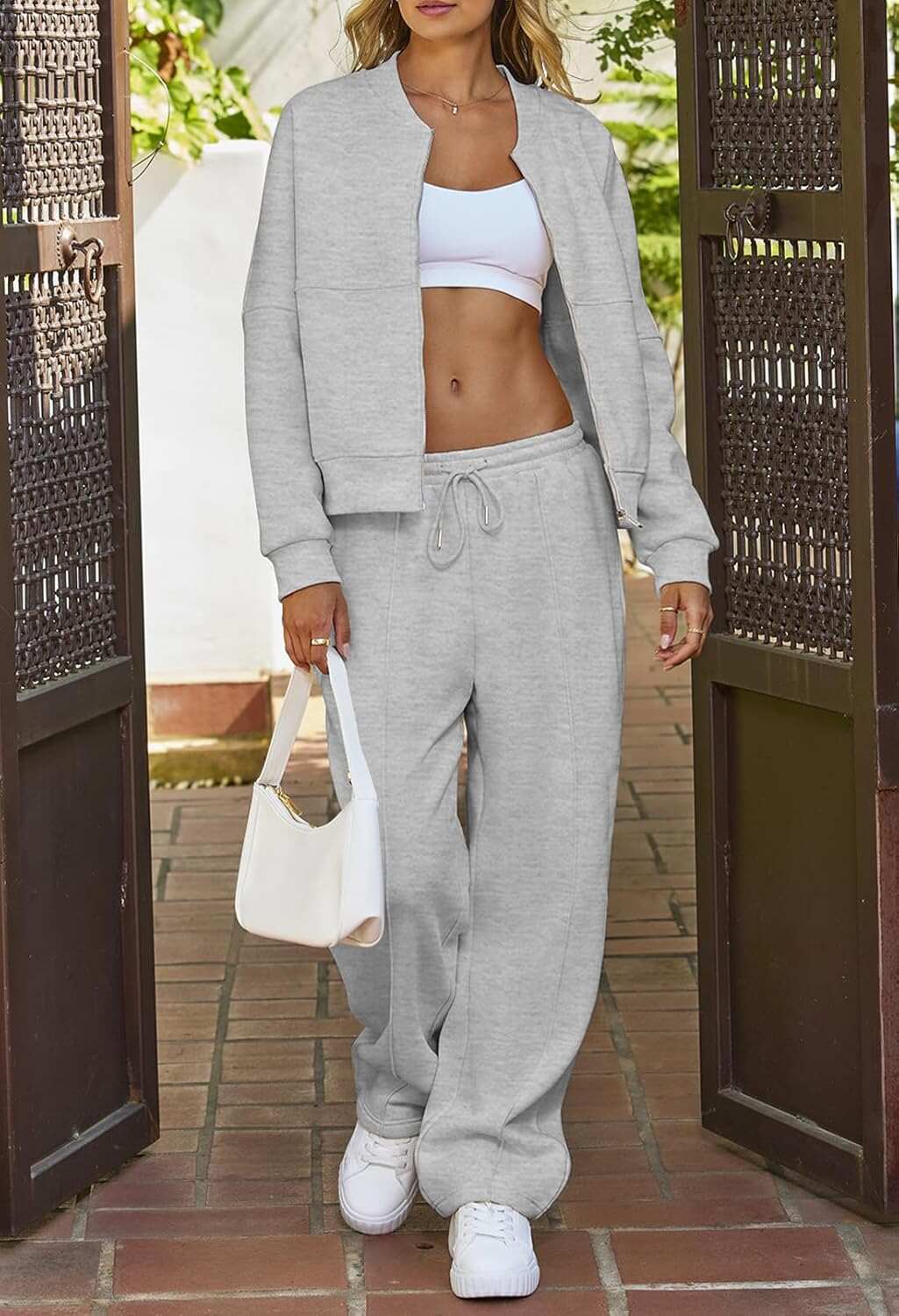 Spring Sale🔥Women's Fall 2 Piece Sweatsuits Set Long Sleeve Zip Up Sweatshirt Wide Leg Sweatpants Lounge Sets
