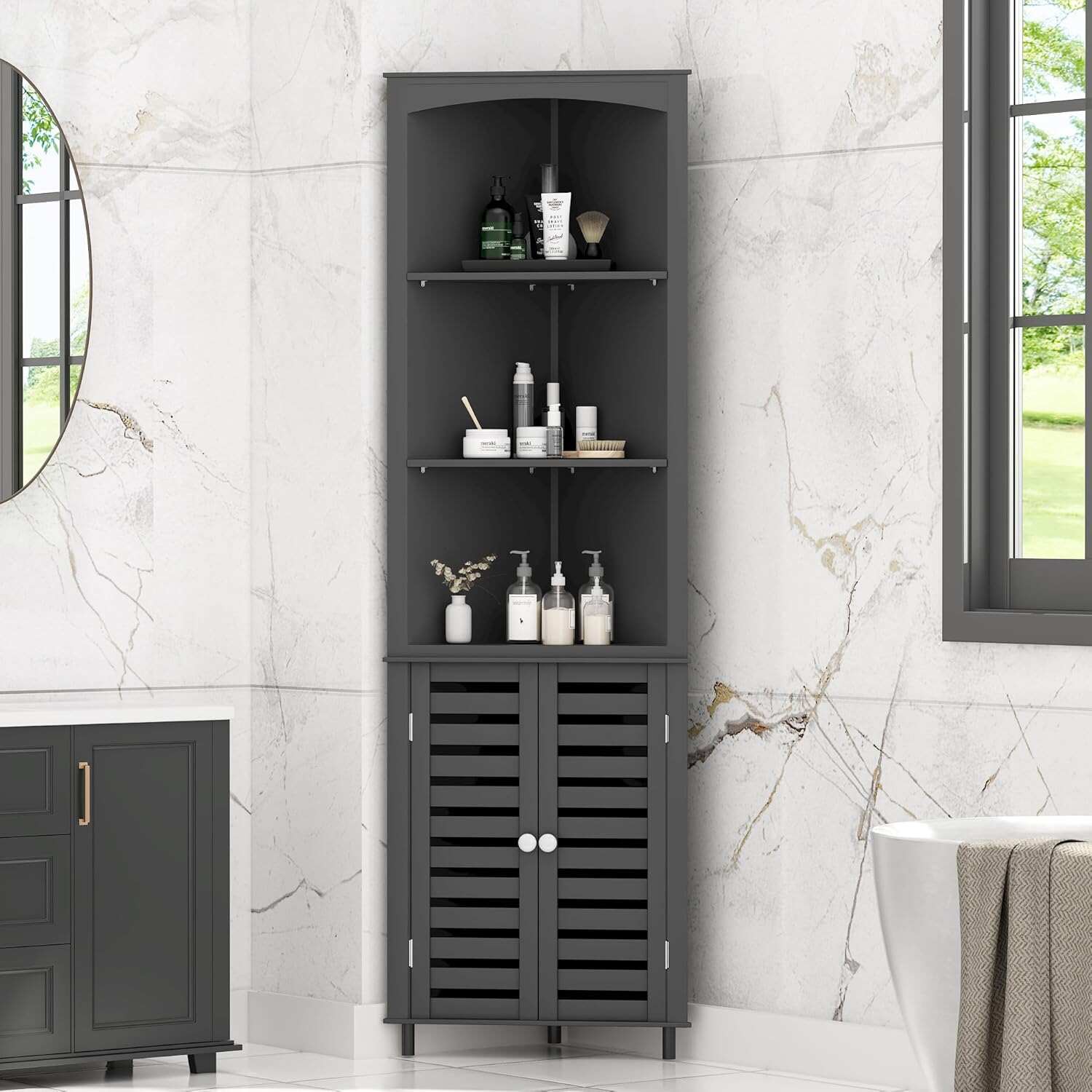 Tall Corner Cabinet, 68.8'' Storage Cabinet with Doors and Adjustable Shelves