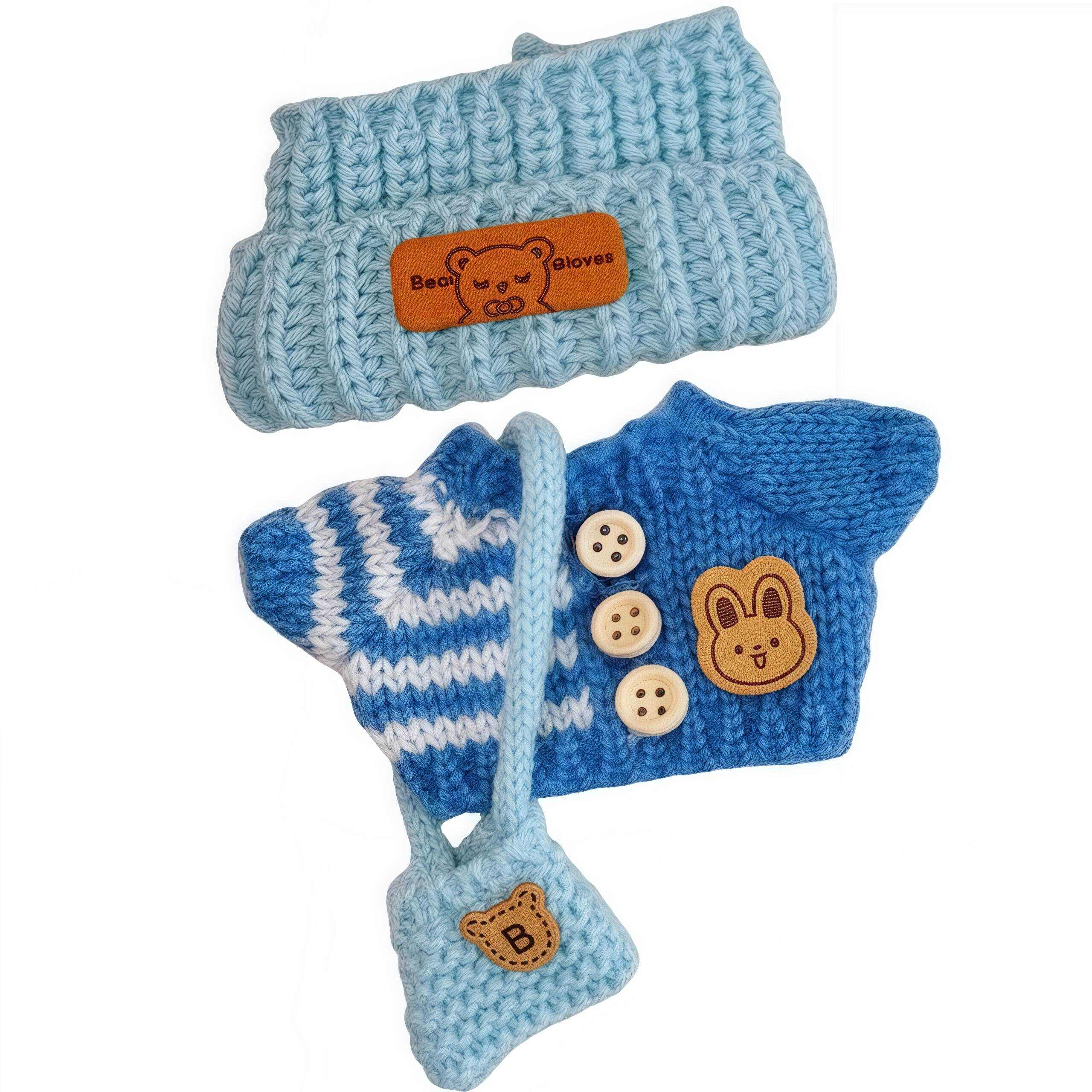 3-Piece Handcrafted Crochet Doll Clothes - Premium Dolls Outfit with Accessories, Hand Crocheted Hat, Sweaters, Bag, Compatible with 5.91-6.7inch Dolls as Accessories Only