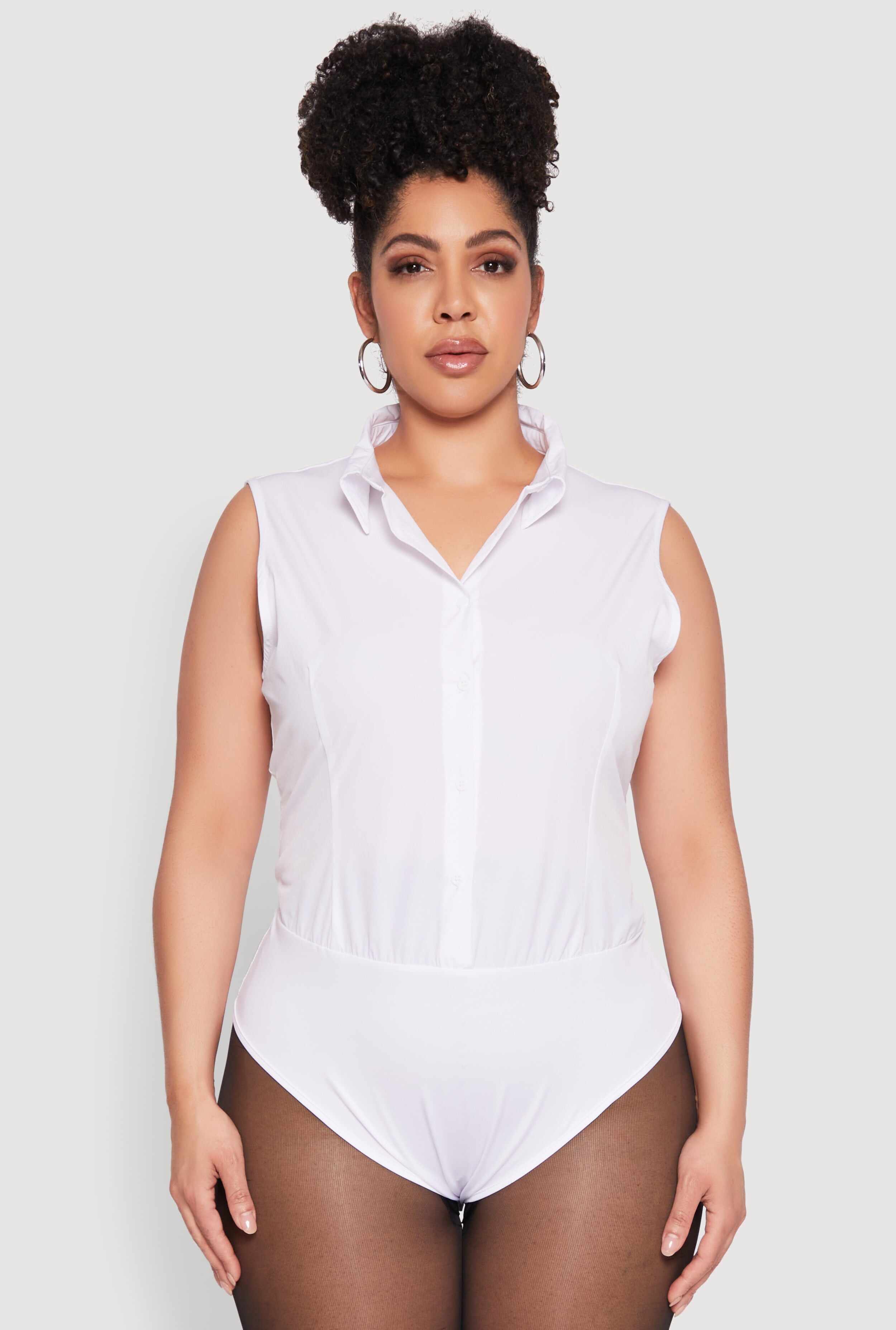 Plus Size Daisy Sleeveless Button Front Bodysuit