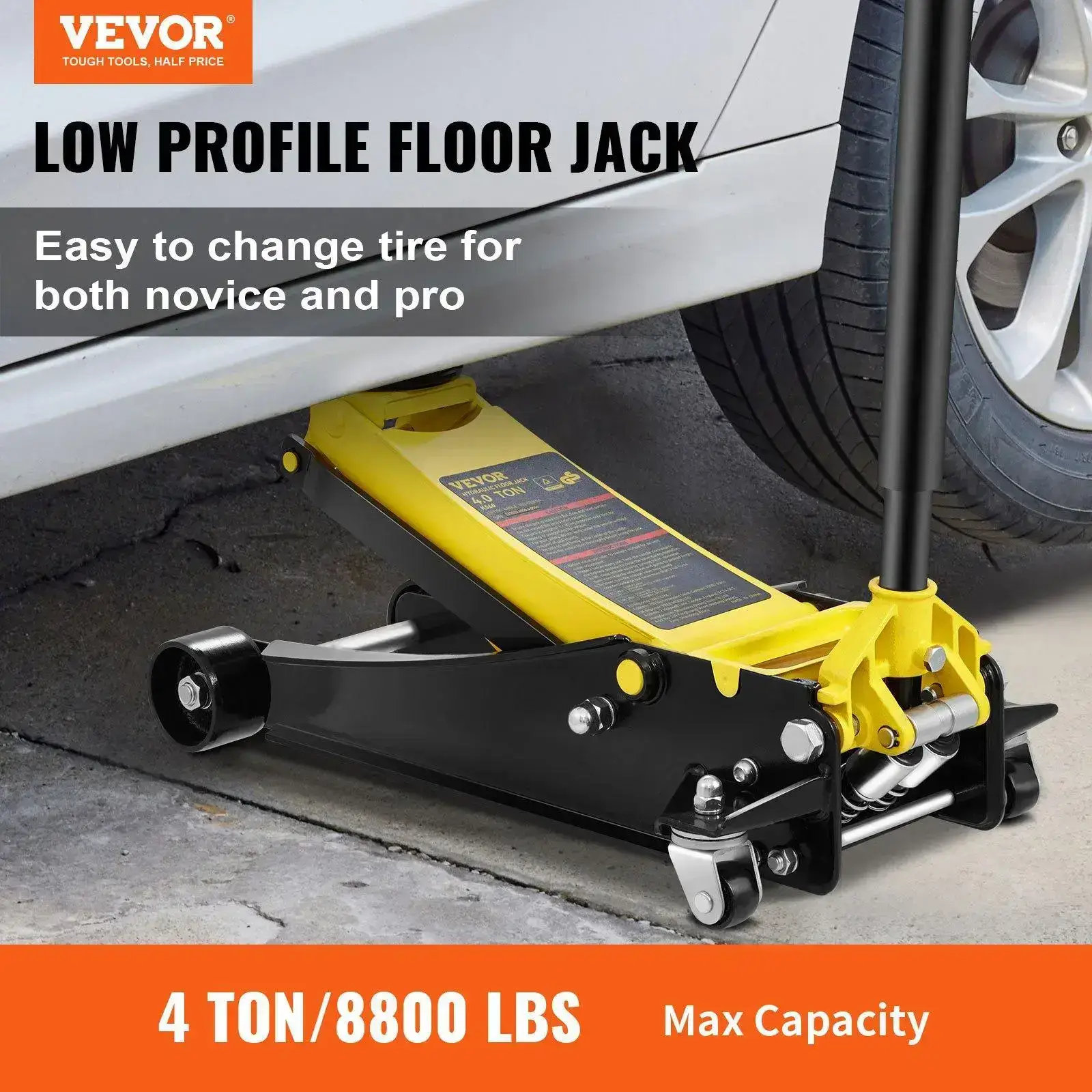 Low Profile Floor Jack 4 Ton Heavy Duty Steel Dual Piston Rapid Pump Portable Car Wheel