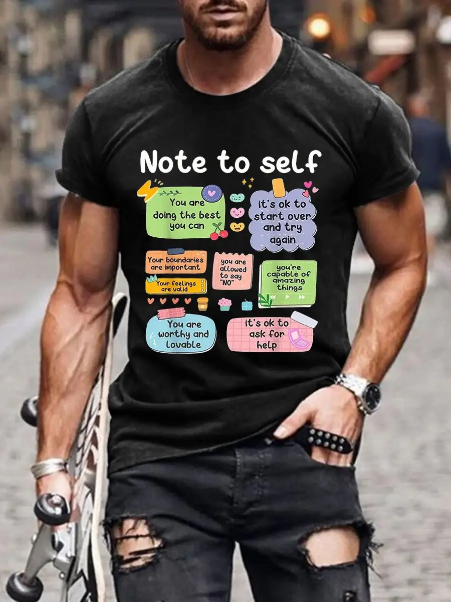 Men's Mental Health Note To Self Print Casual T-Shirt