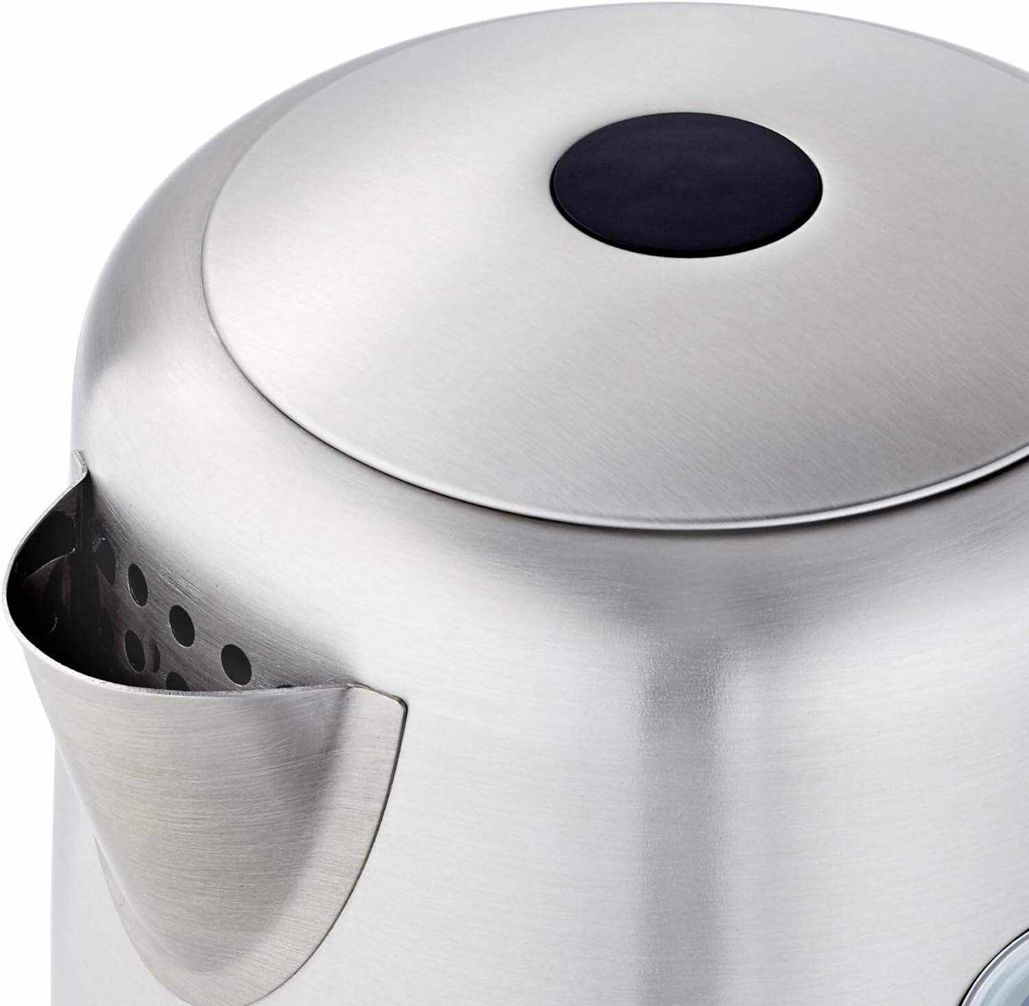 Amazon Basics Electric Glass and Steel Hot Tea Water Kettle, 1.7-Liter, Black and Sliver